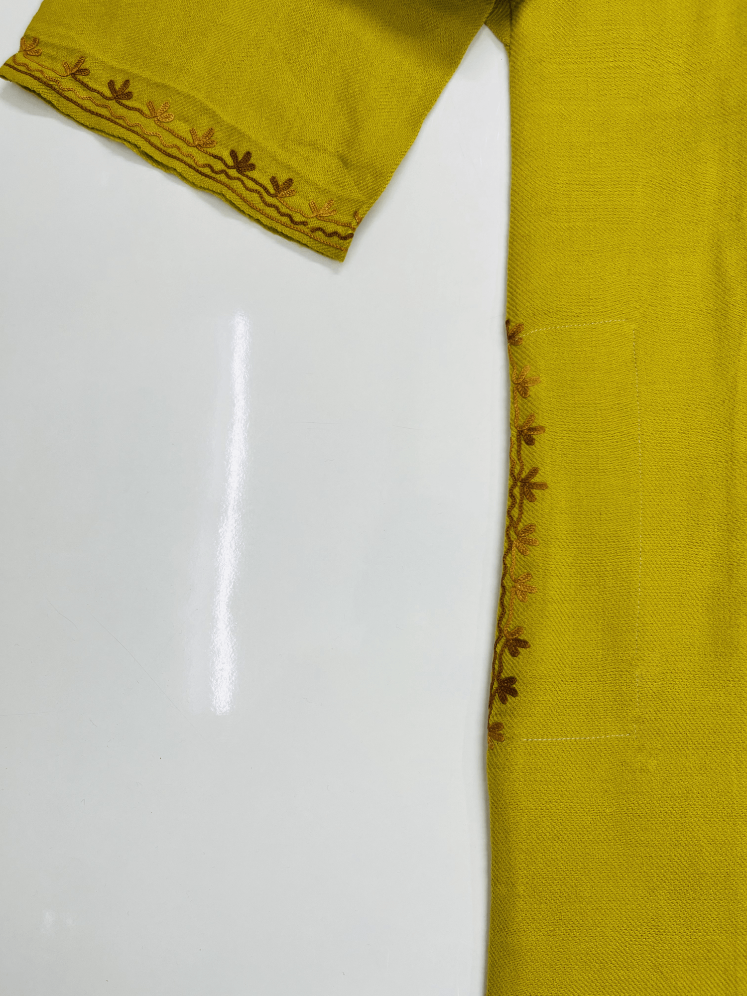 Olive Green & Orange Embroidered Kashmiri Pheran