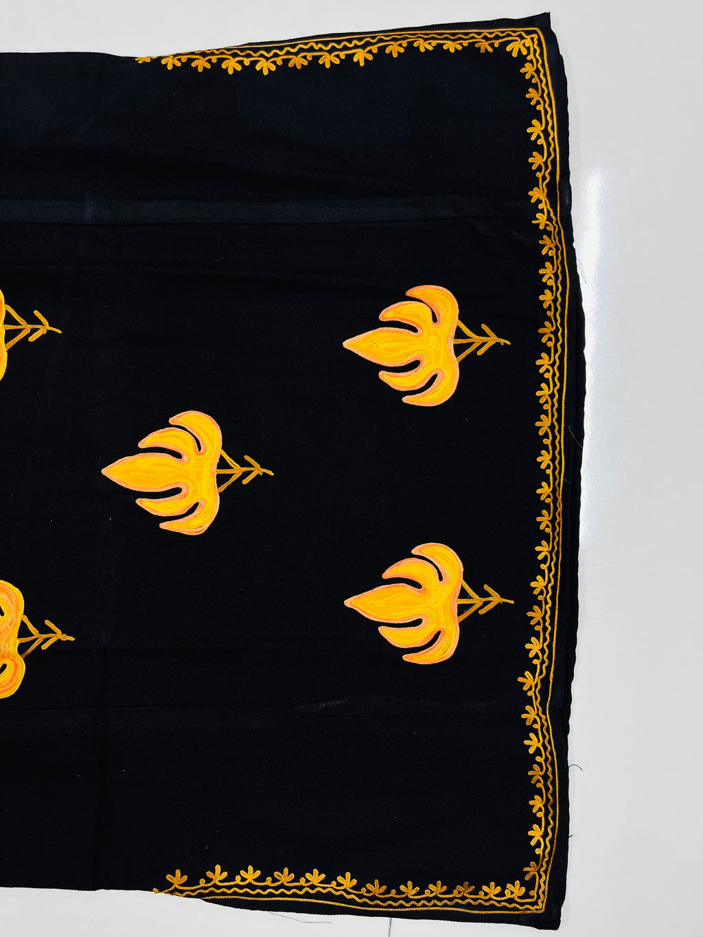 Black & Orange Floral Embroidered Kashmiri Pheran