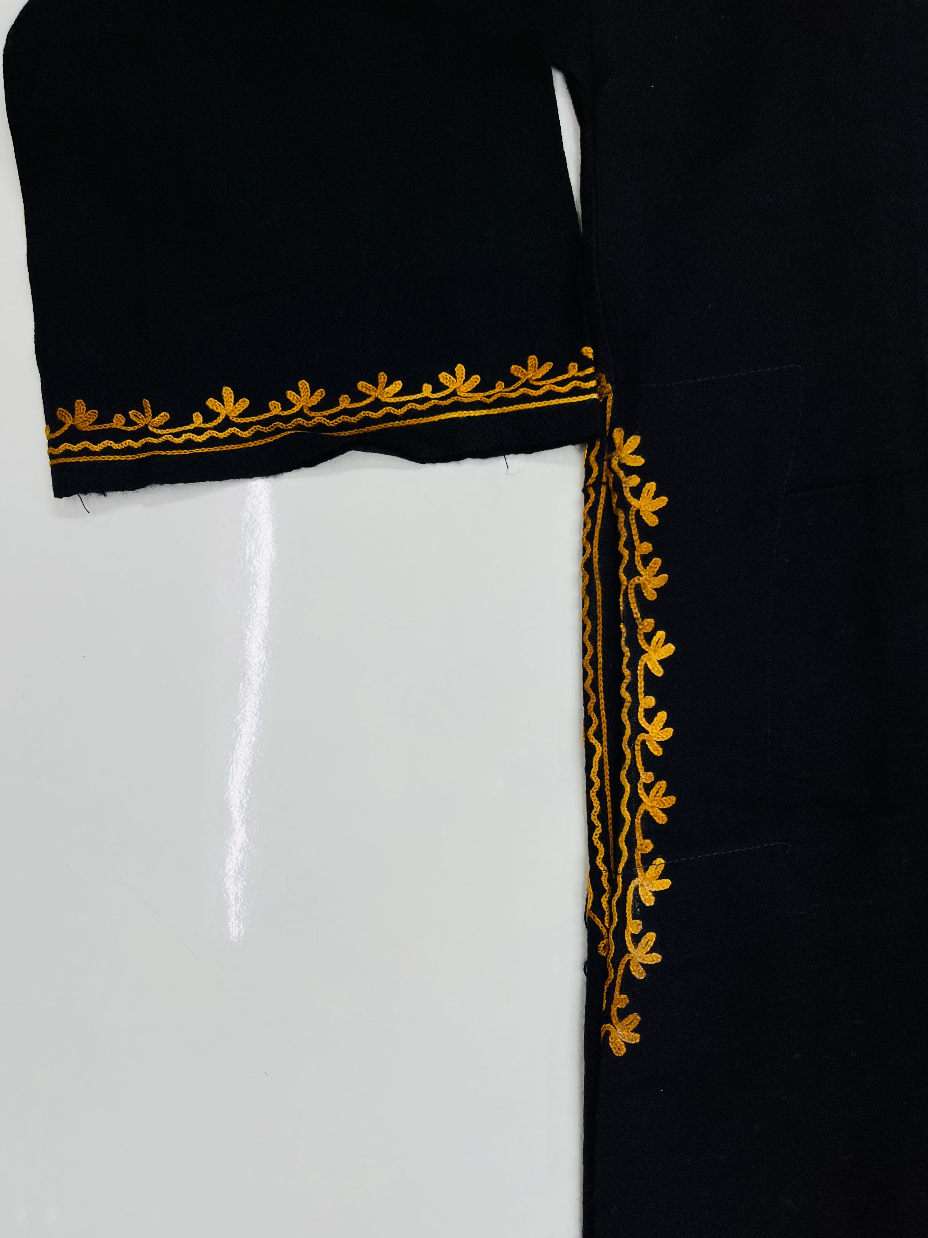 Black & Orange Floral Embroidered Kashmiri Pheran