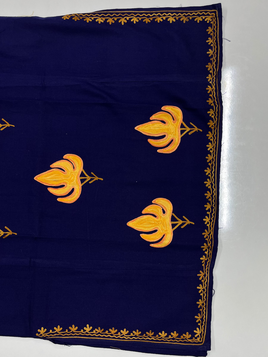 Navy Blue & Orange Floral Embroidered Kashmiri Pheran