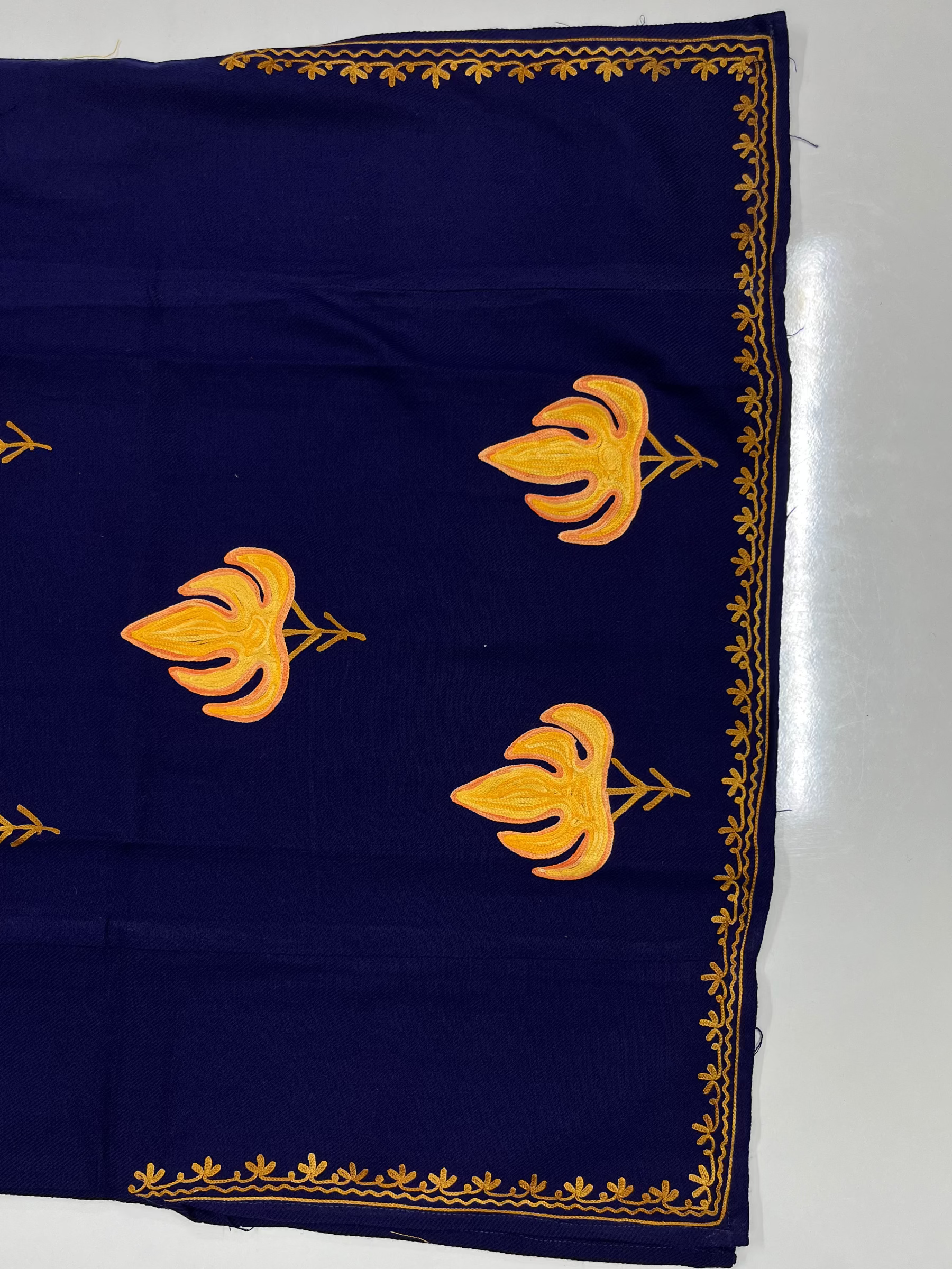 Navy Blue & Orange Floral Embroidered Kashmiri Pheran