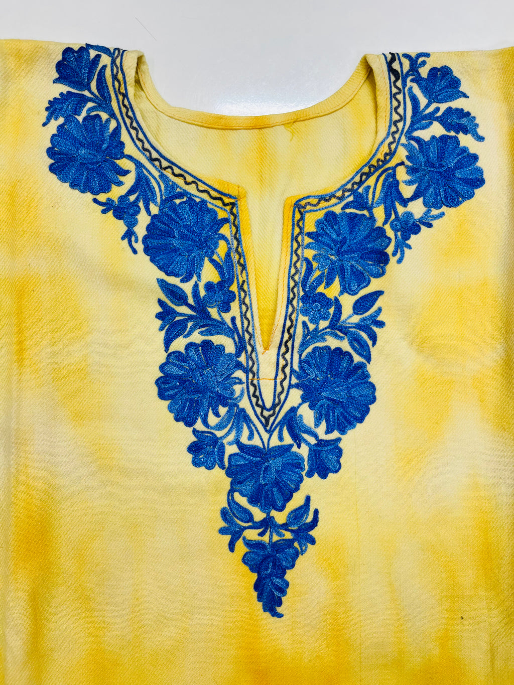 Yellow & Blue Embroidered Kashmiri Pheran