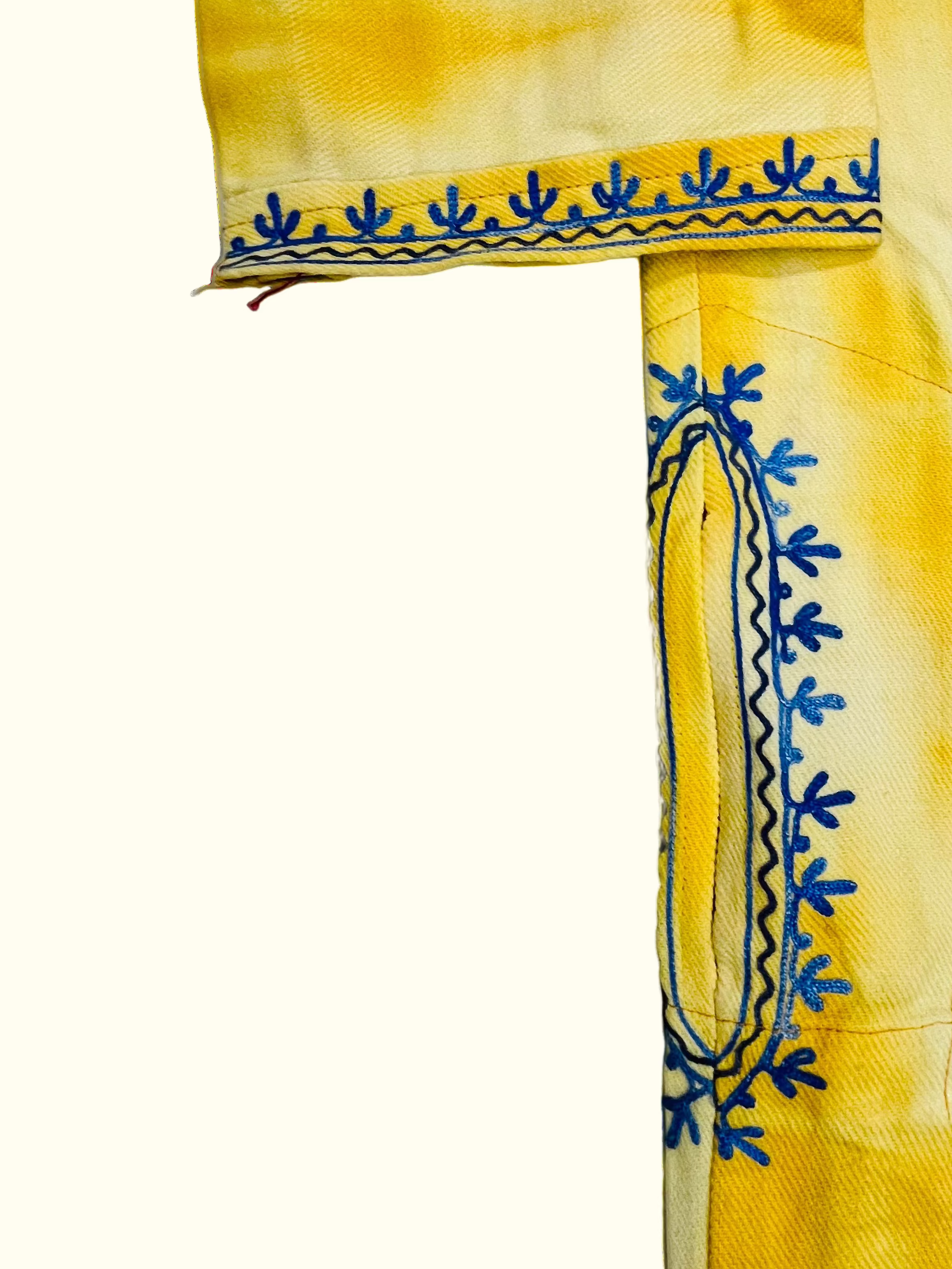 Yellow & Blue Embroidered Kashmiri Pheran
