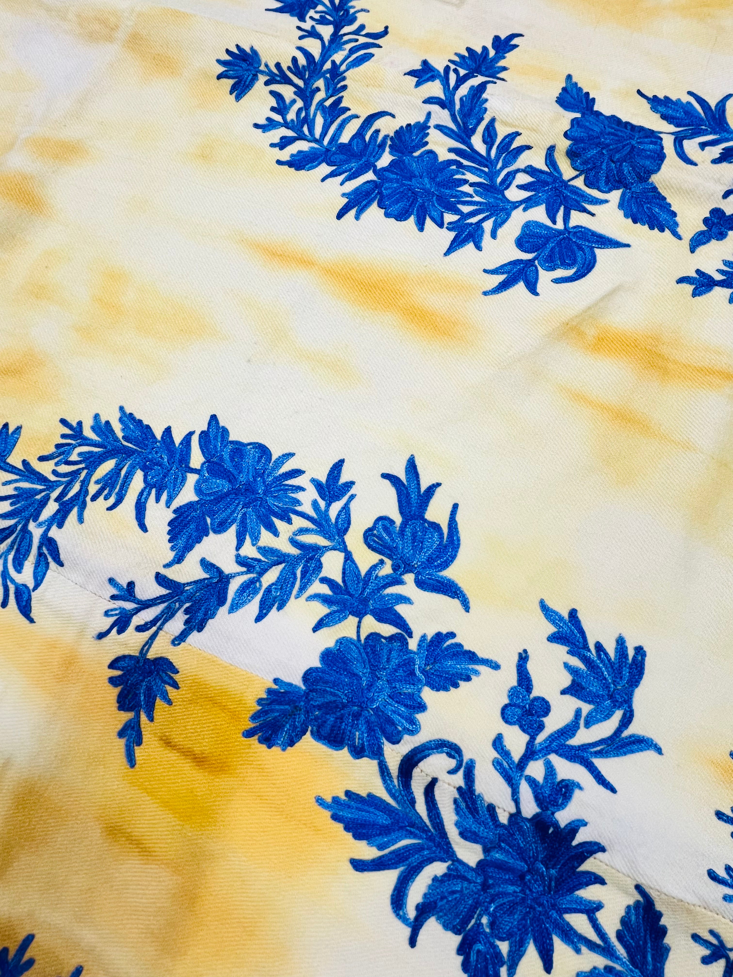 Yellow & Blue Embroidered Kashmiri Pheran