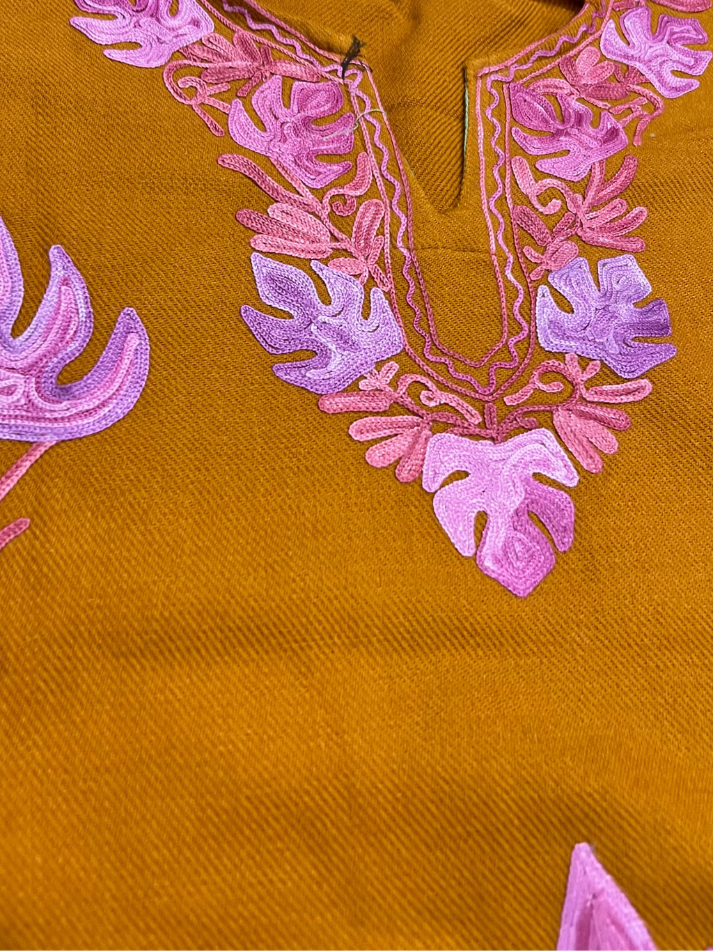 Mustard Brown & Purple Embroidered Kashmiri Pheran