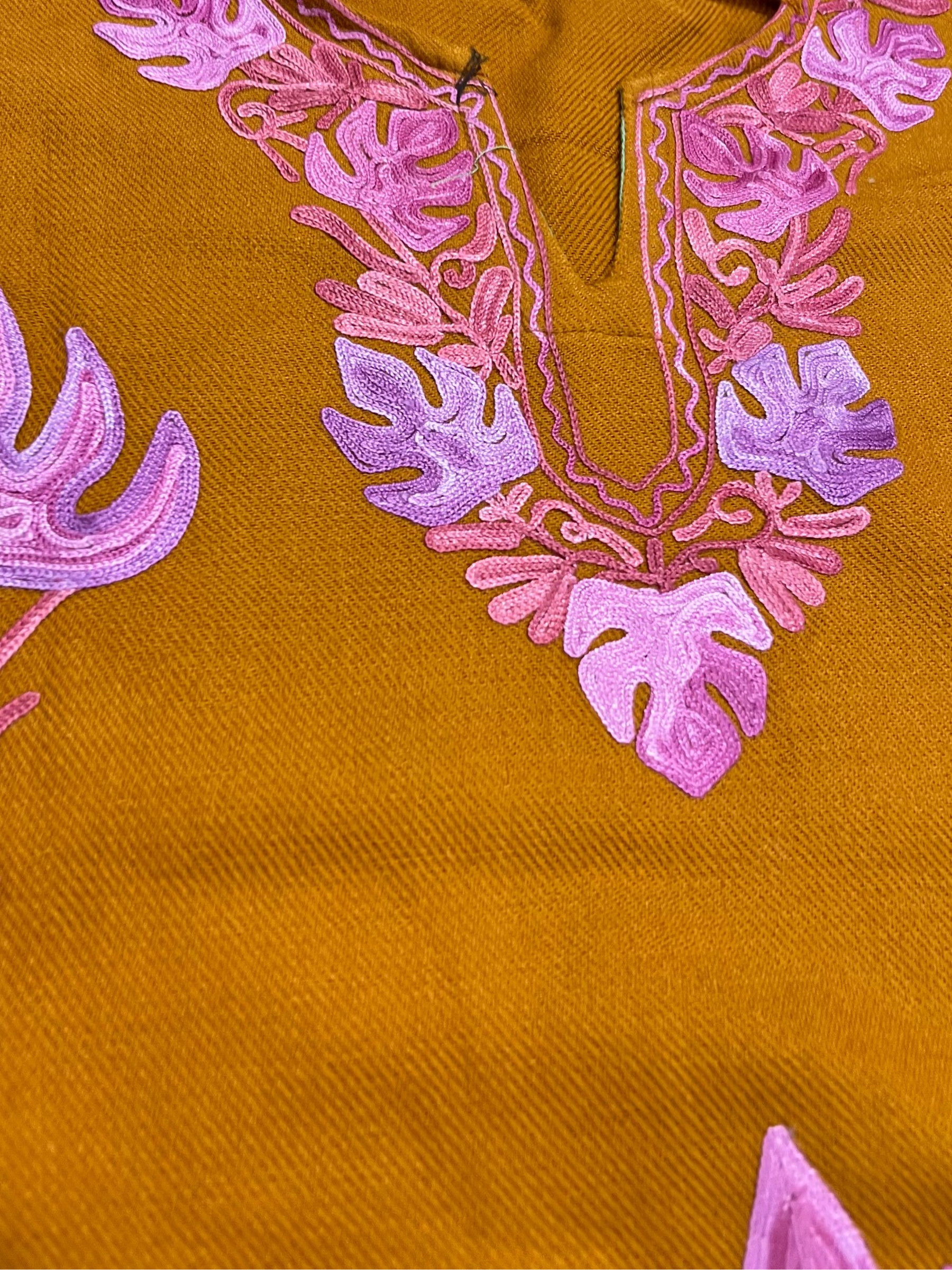 Mustard Brown & Purple Embroidered Kashmiri Pheran