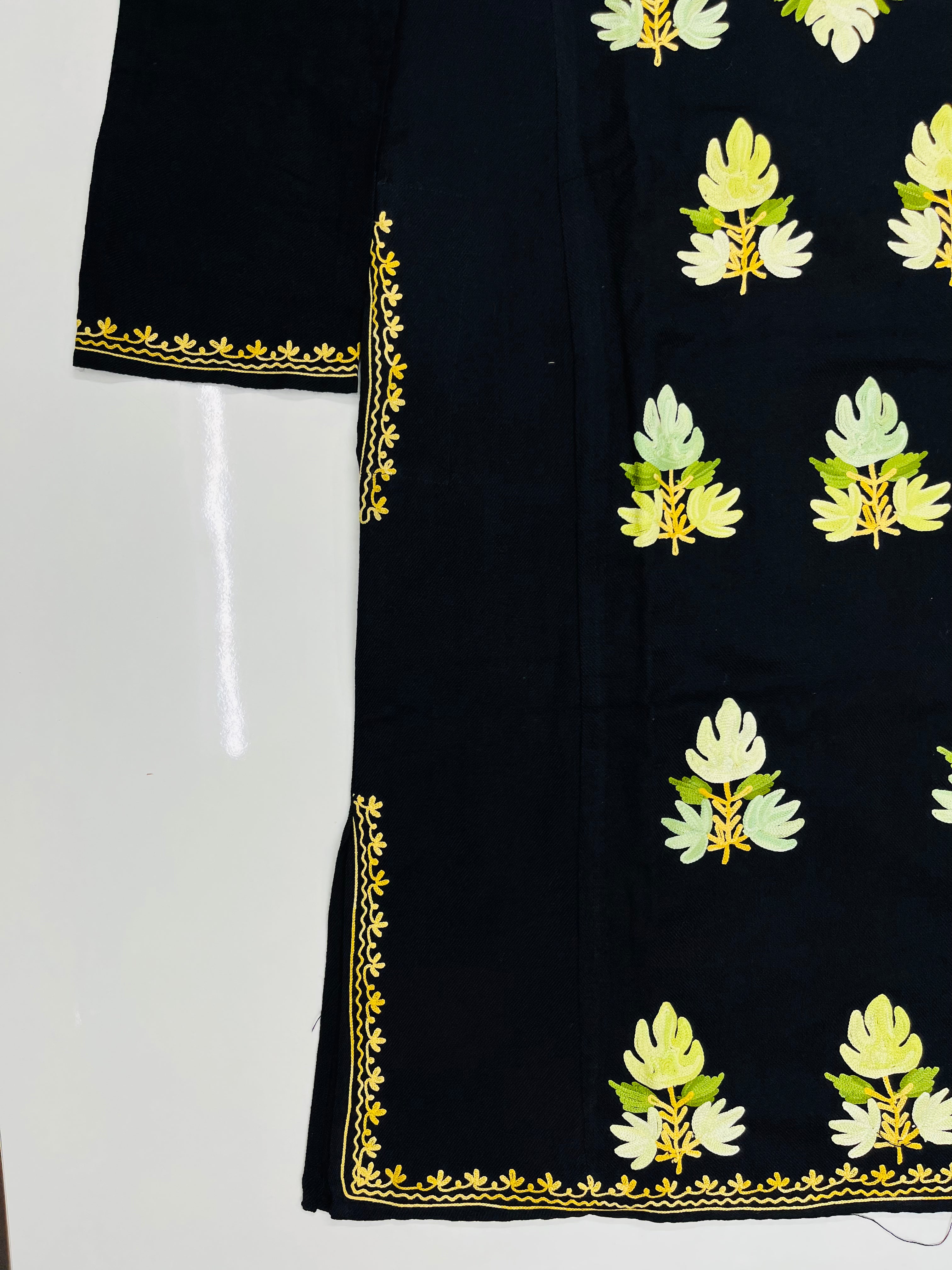 Beige & Green Floral Embroidered Kashmiri Pheran
