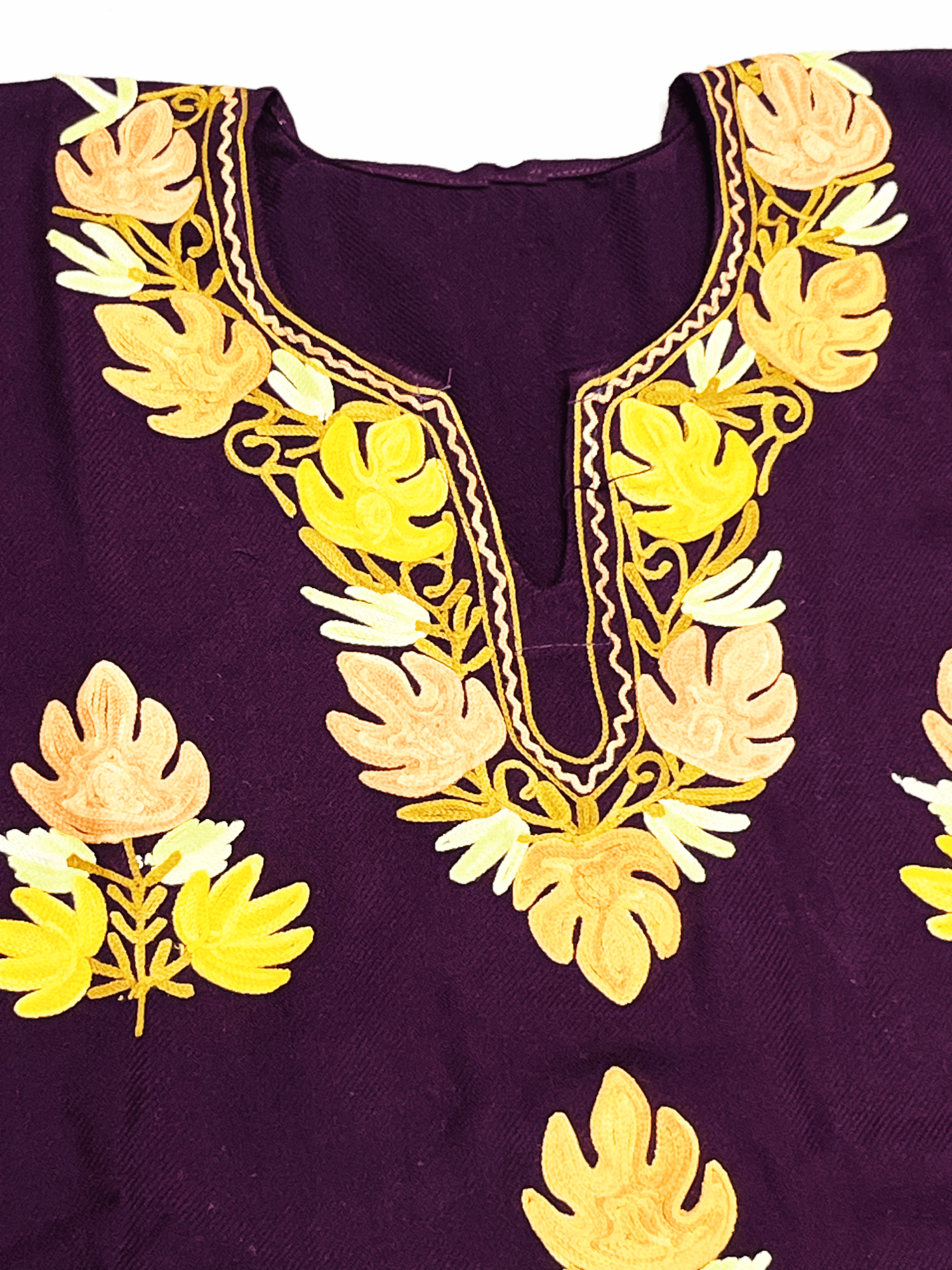 Wine & Orange Floral Embroidered Kashmiri Pheran