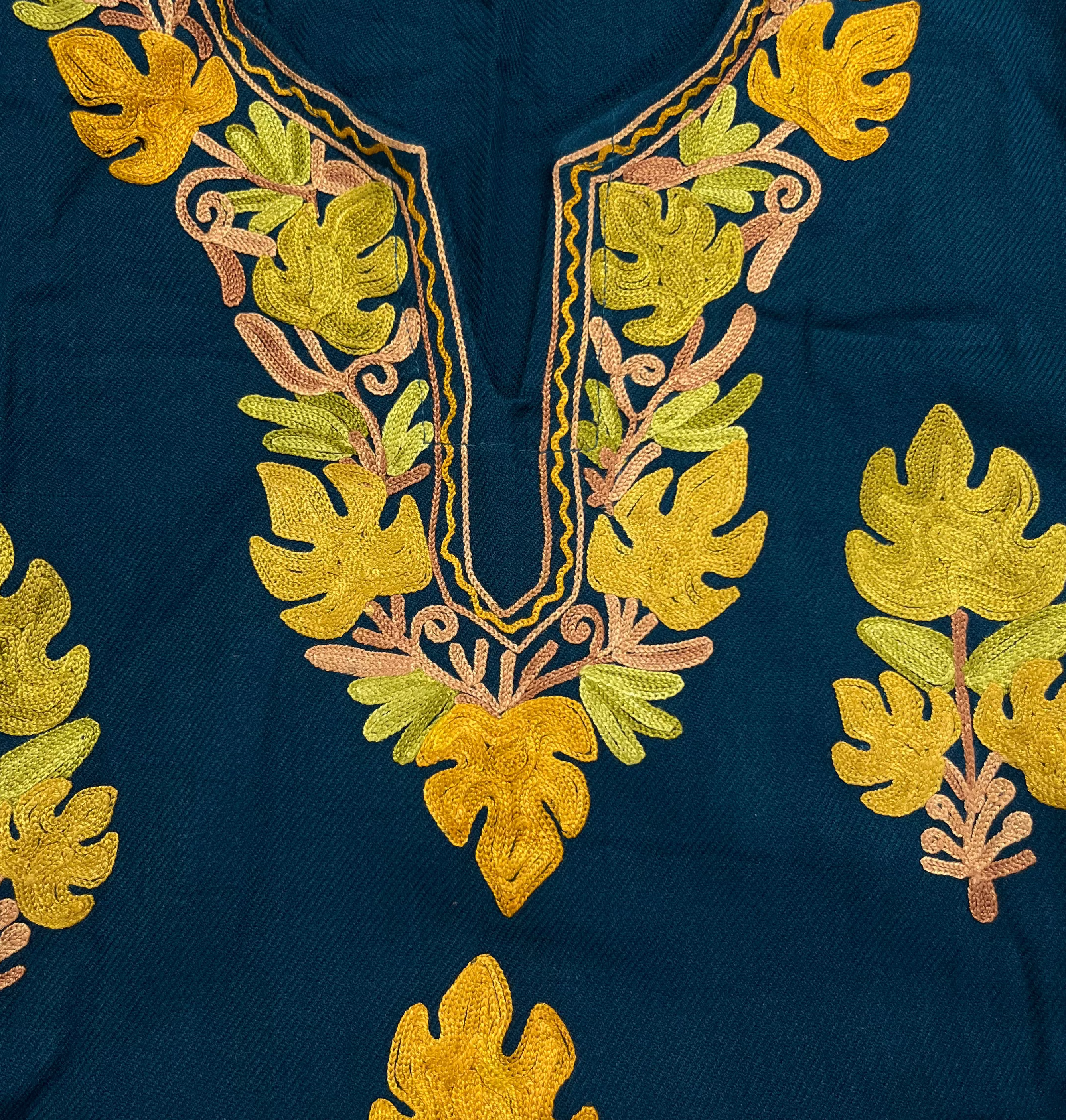 Teal Floral Embroidered Kashmiri Pheran