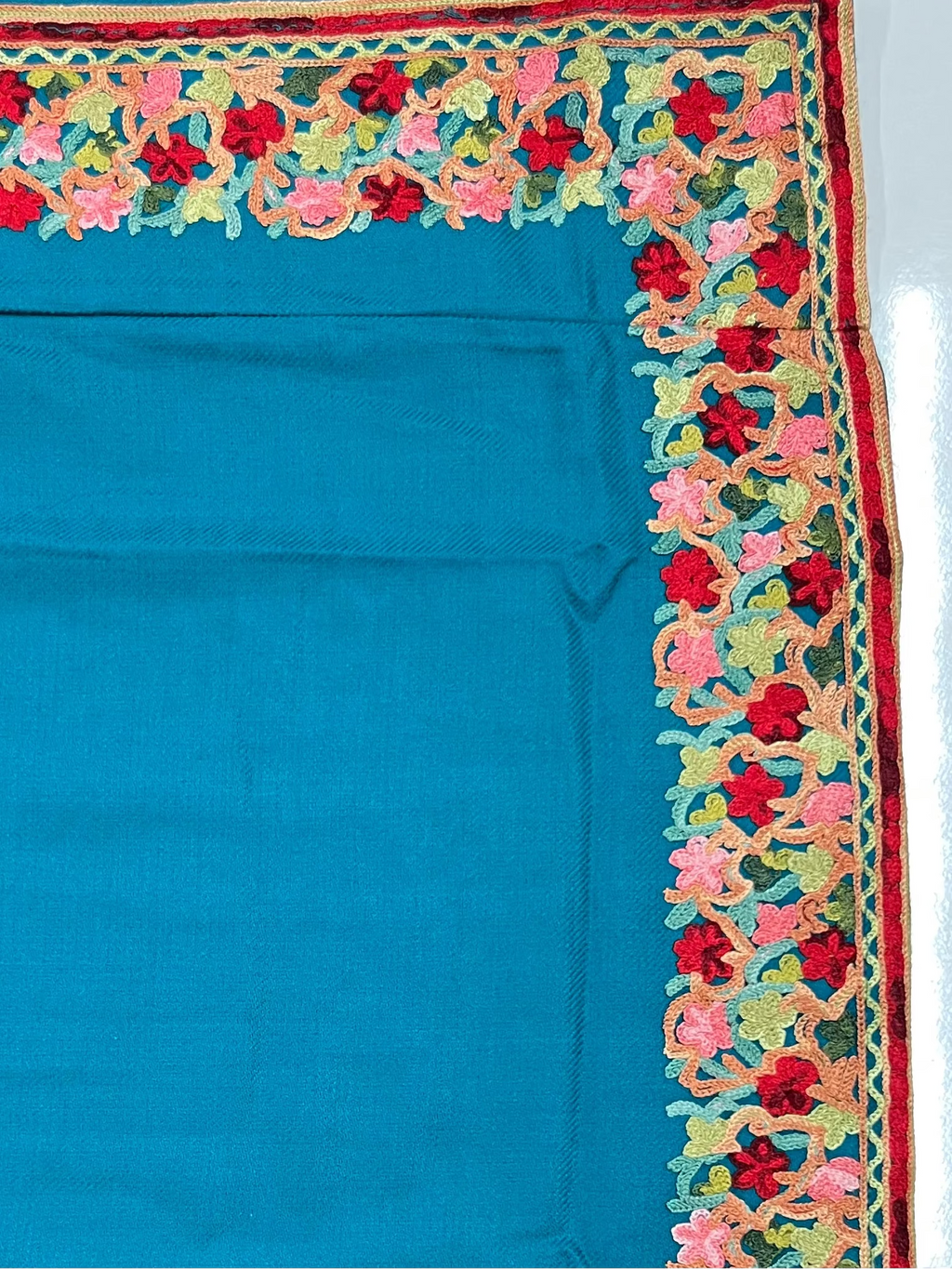 Teal Blue Floral Embroidered Kashmiri Pheran