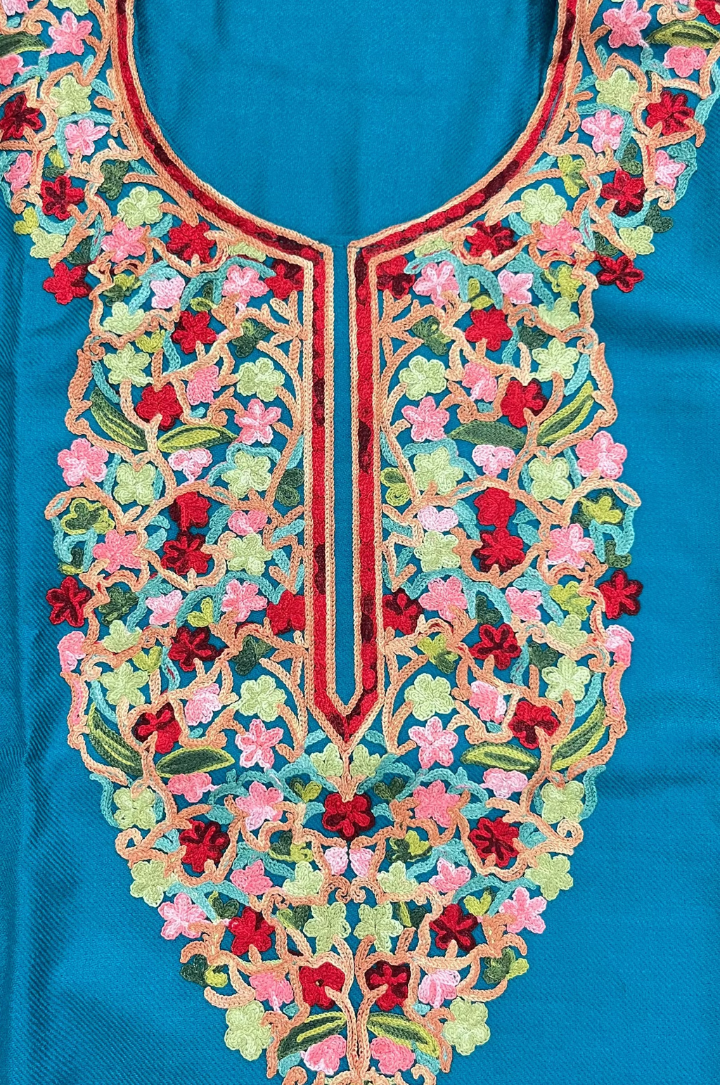 Teal Blue Floral Embroidered Kashmiri Pheran