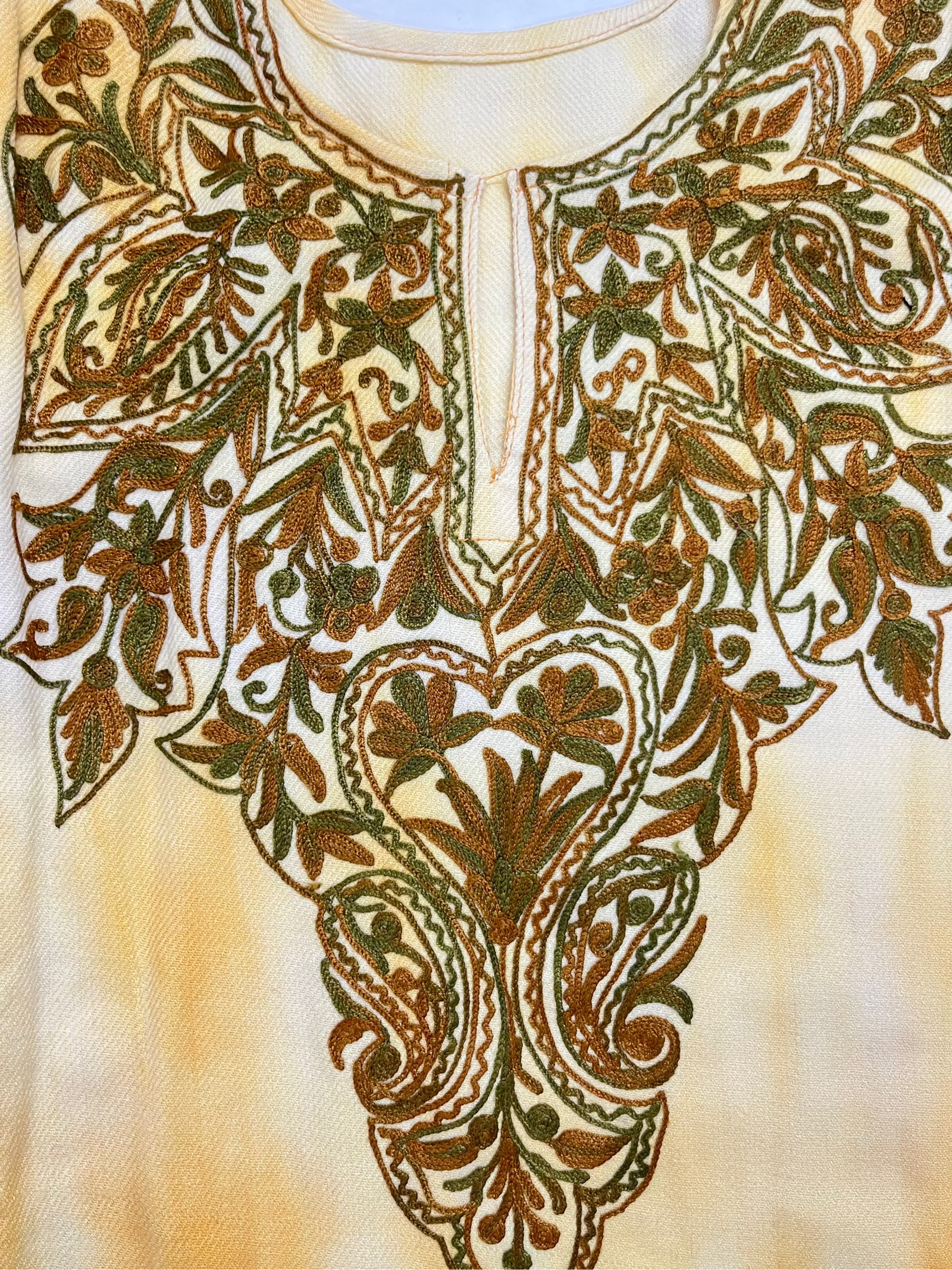 Yellow Floral Embroidered Kashmiri Pheran