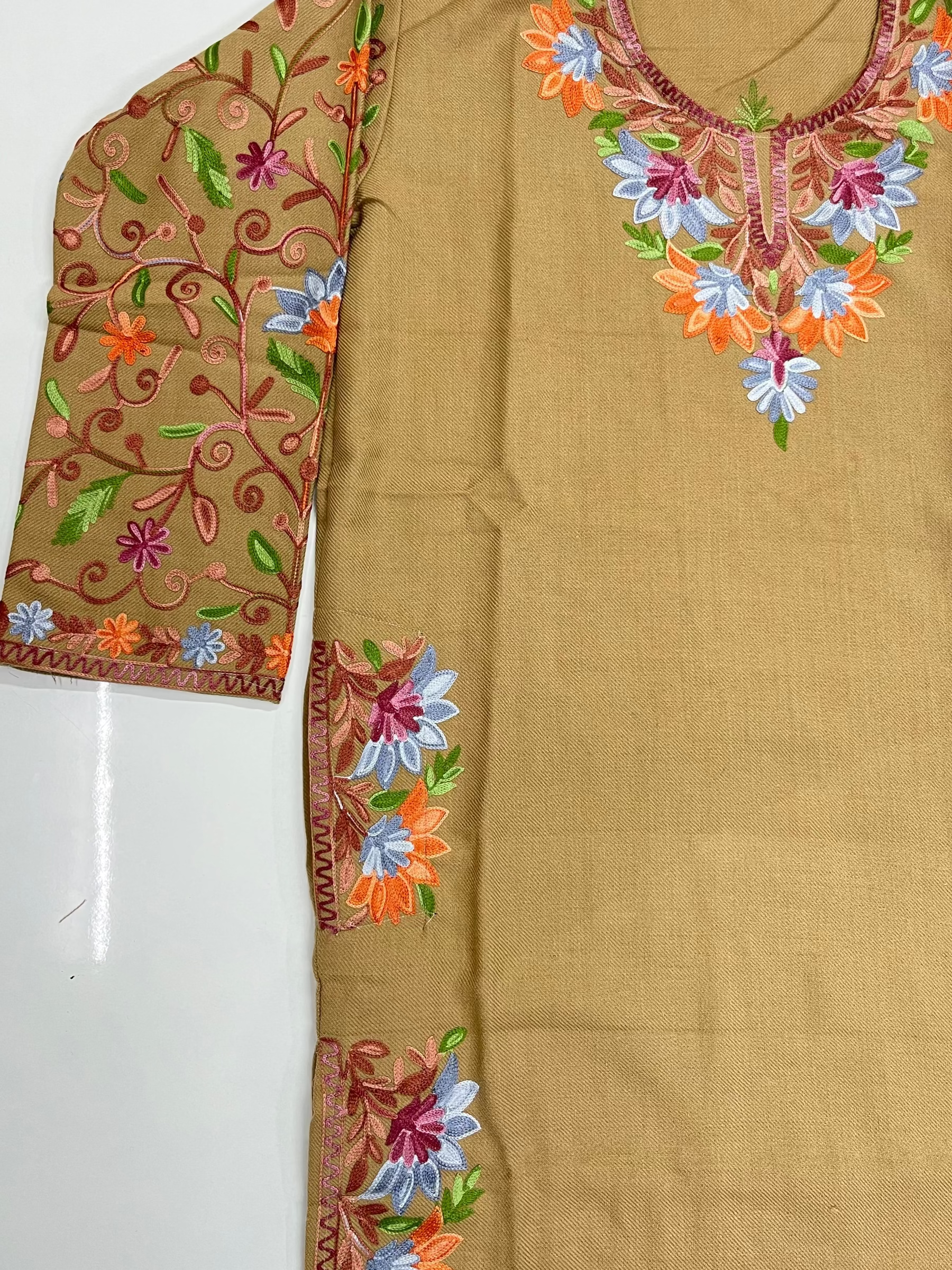 Camel Brown Embroidered Kashmiri Pheran