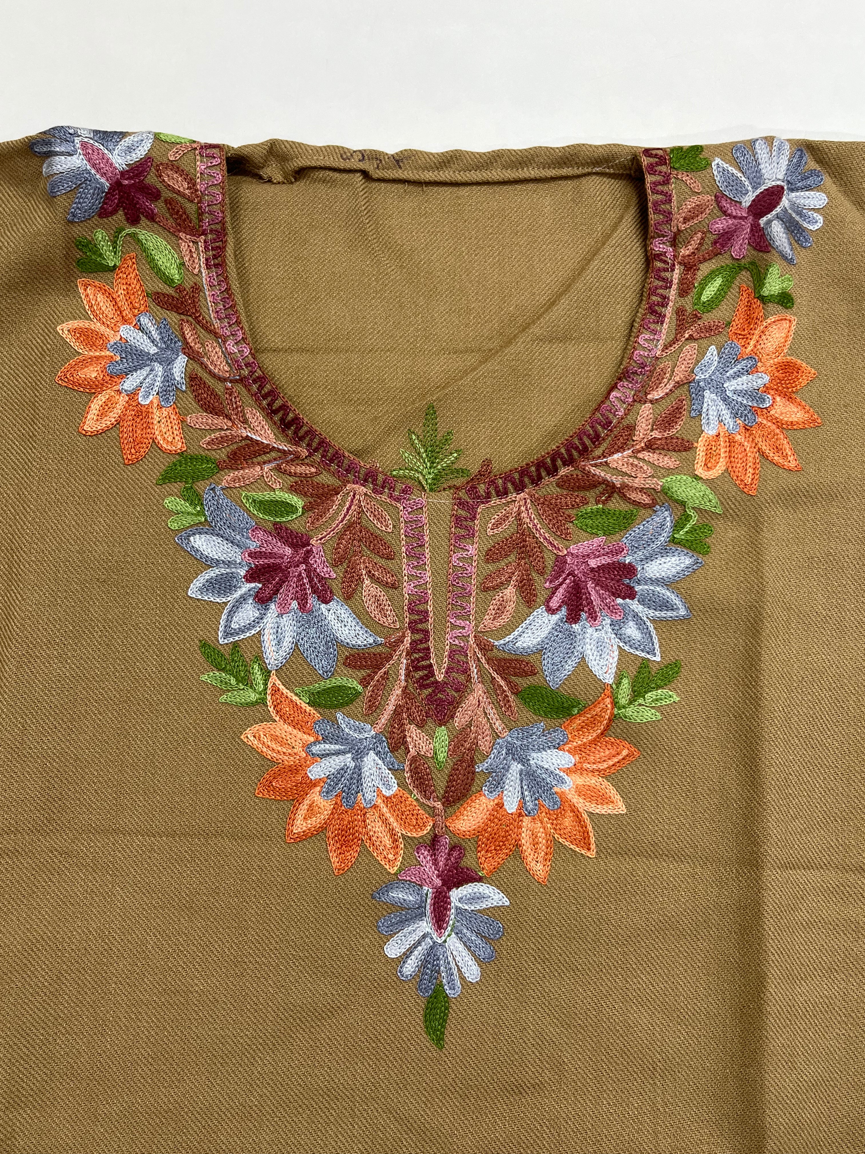 Coffee Brown Floral Embroidered Kashmiri Pheran