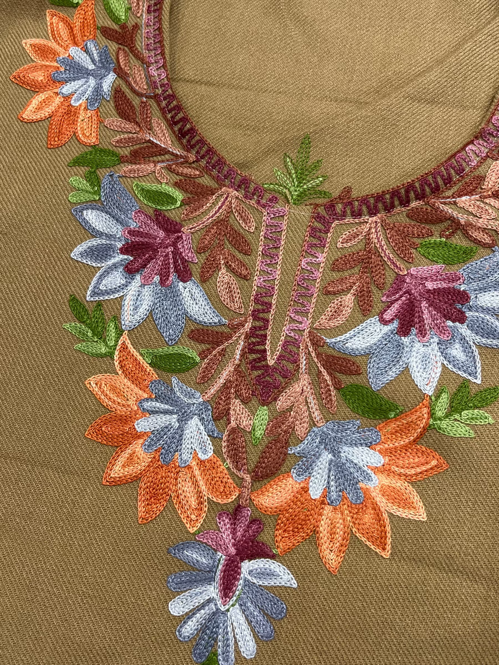 Camel Brown Embroidered Kashmiri Pheran