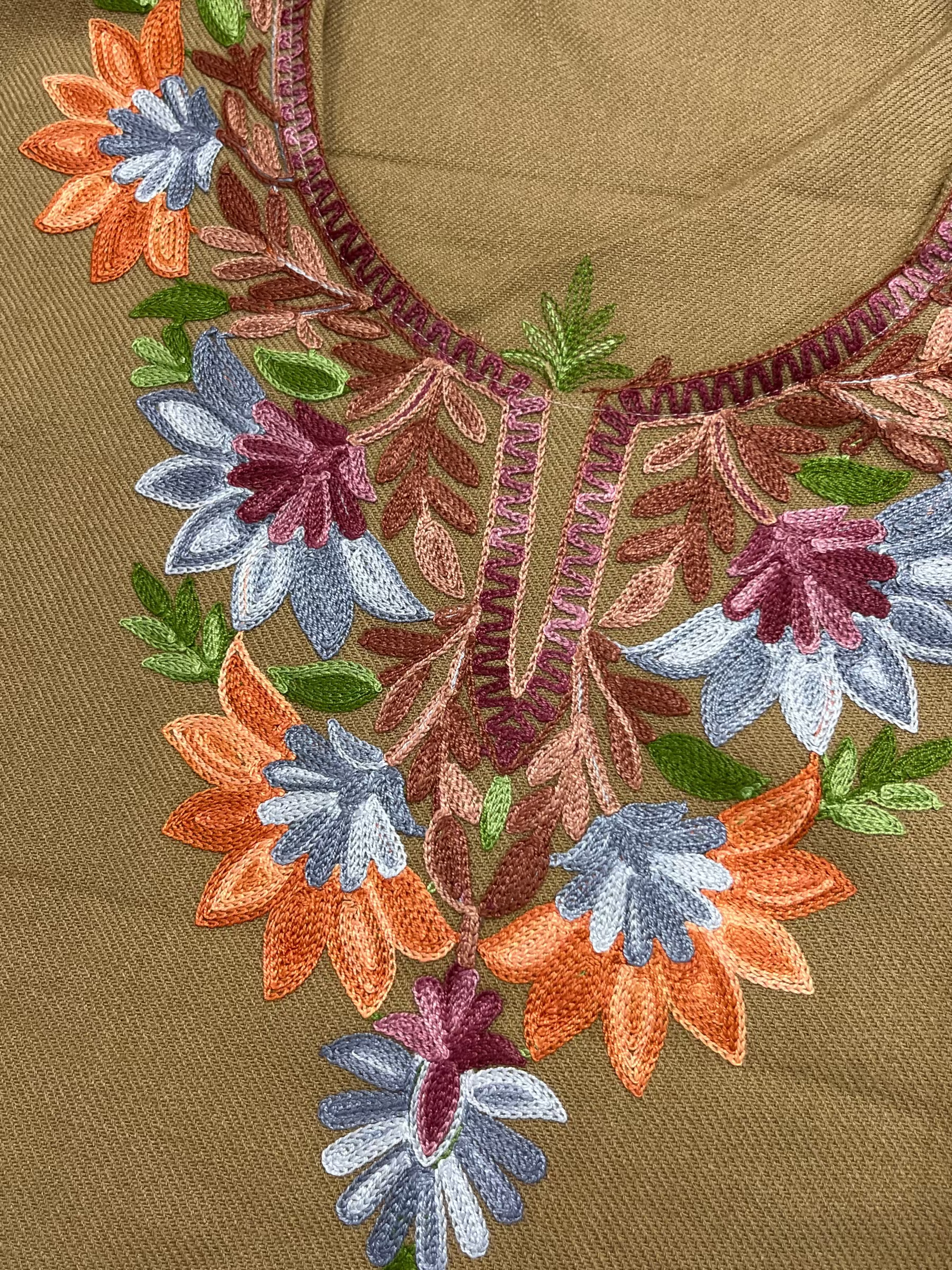 Camel Brown Embroidered Kashmiri Pheran