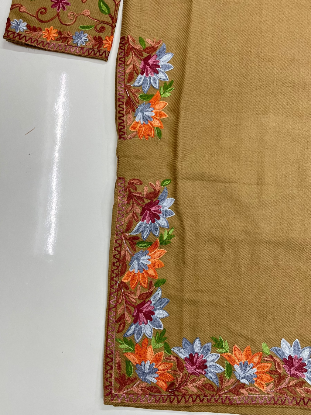 Camel Brown Embroidered Kashmiri Pheran