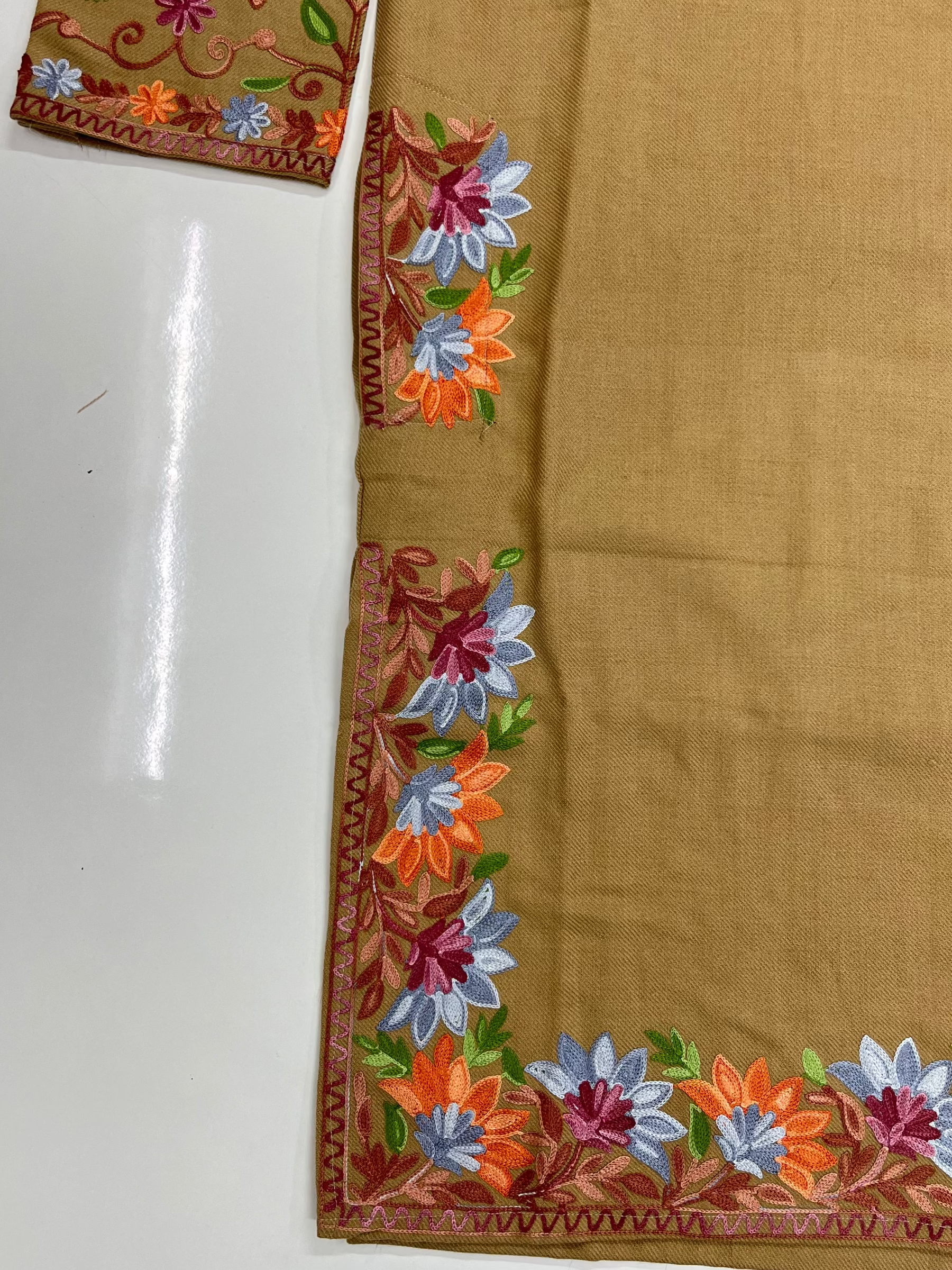 Camel Brown Embroidered Kashmiri Pheran
