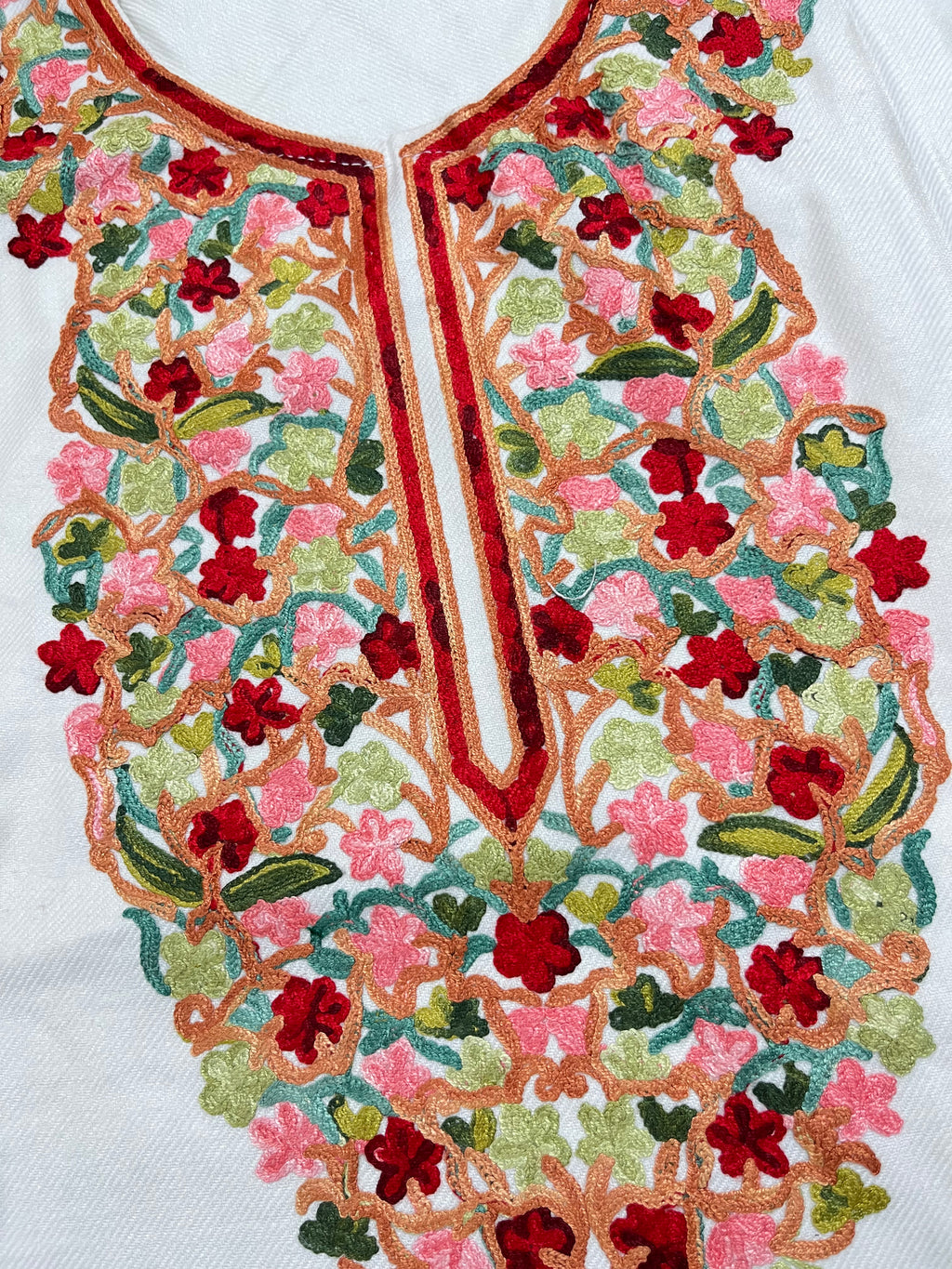 White & Multicolor Embroidered Kashmiri Pheran