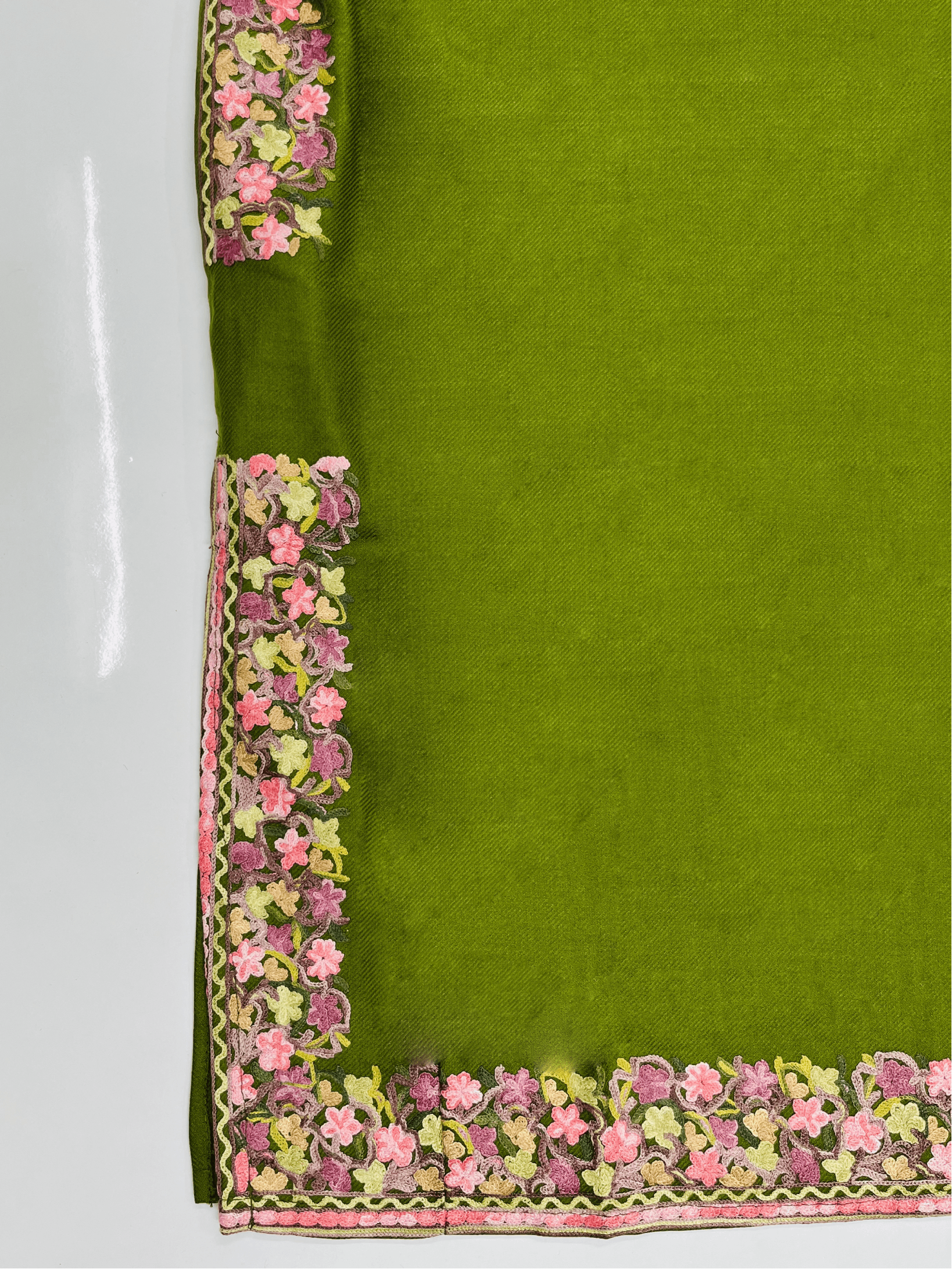 Olive Green Floral Embroidered Kashmiri Pheran