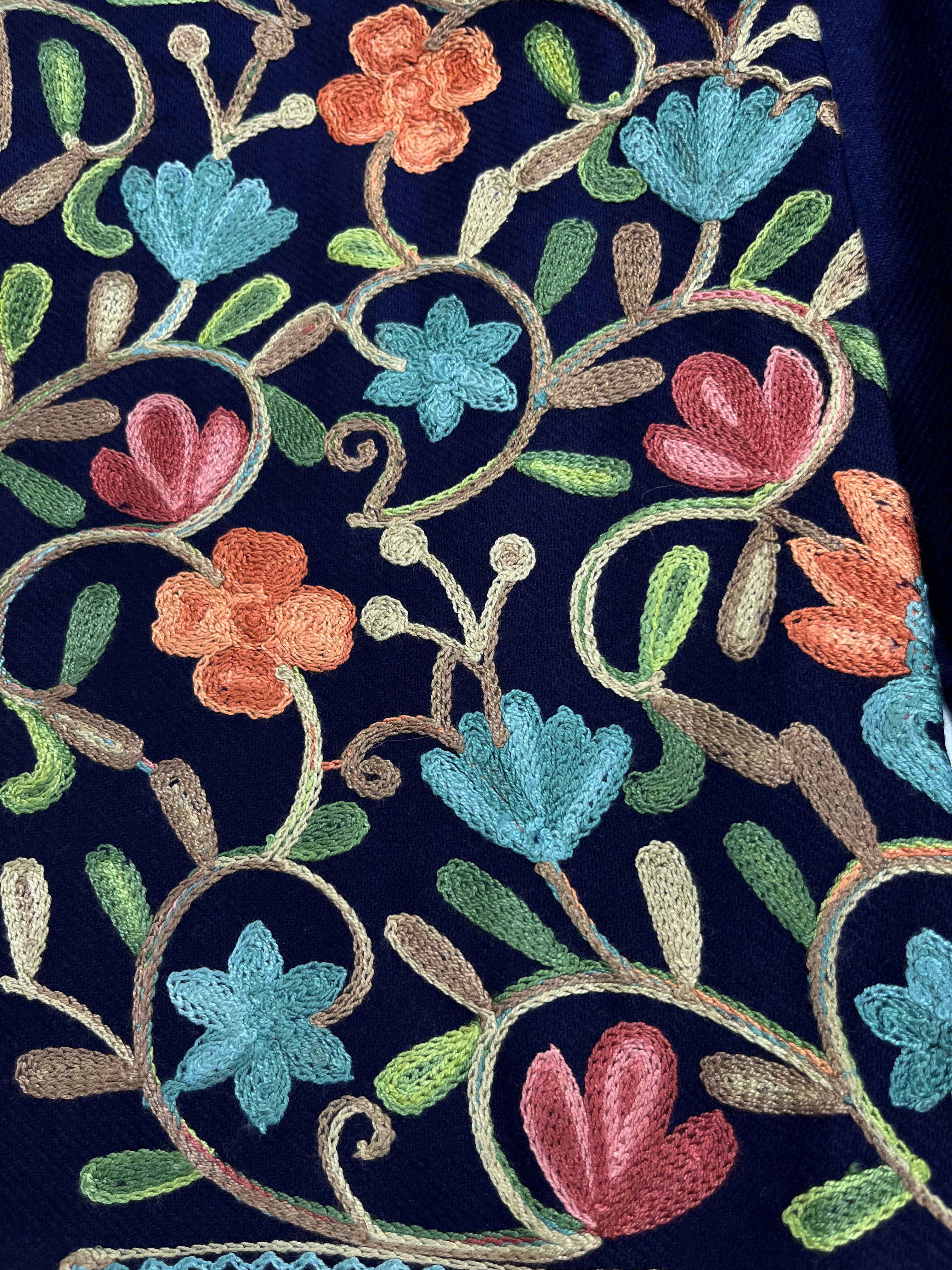 Navy Blue Floral Embroidered Kashmiri Pheran