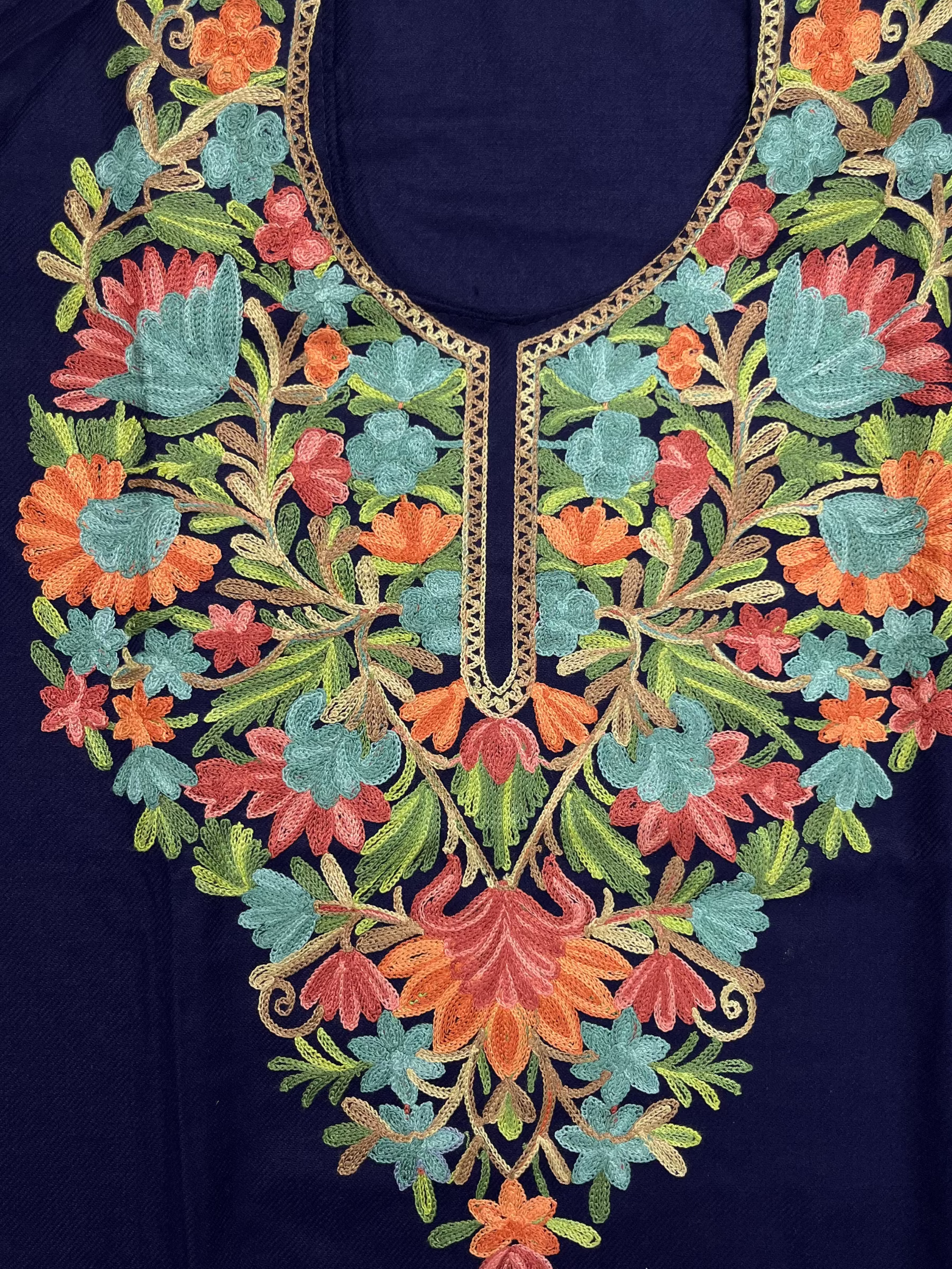 Navy Blue Floral Embroidered Kashmiri Pheran