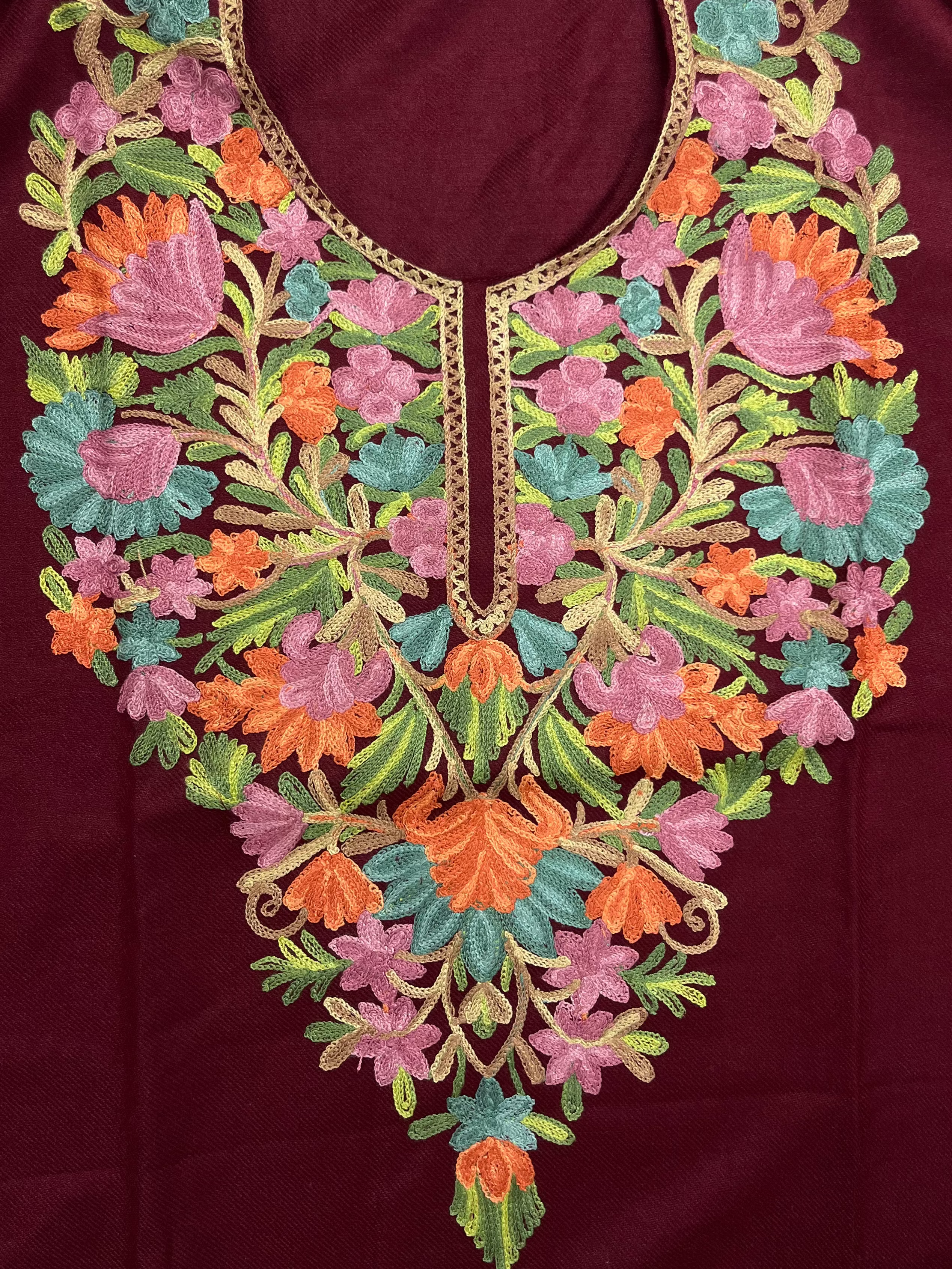 Maroon Floral Embroidered Kashmiri Pheran