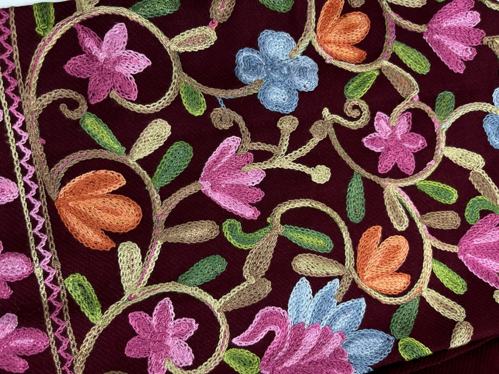 Maroon Floral Embroidered Kashmiri Pheran