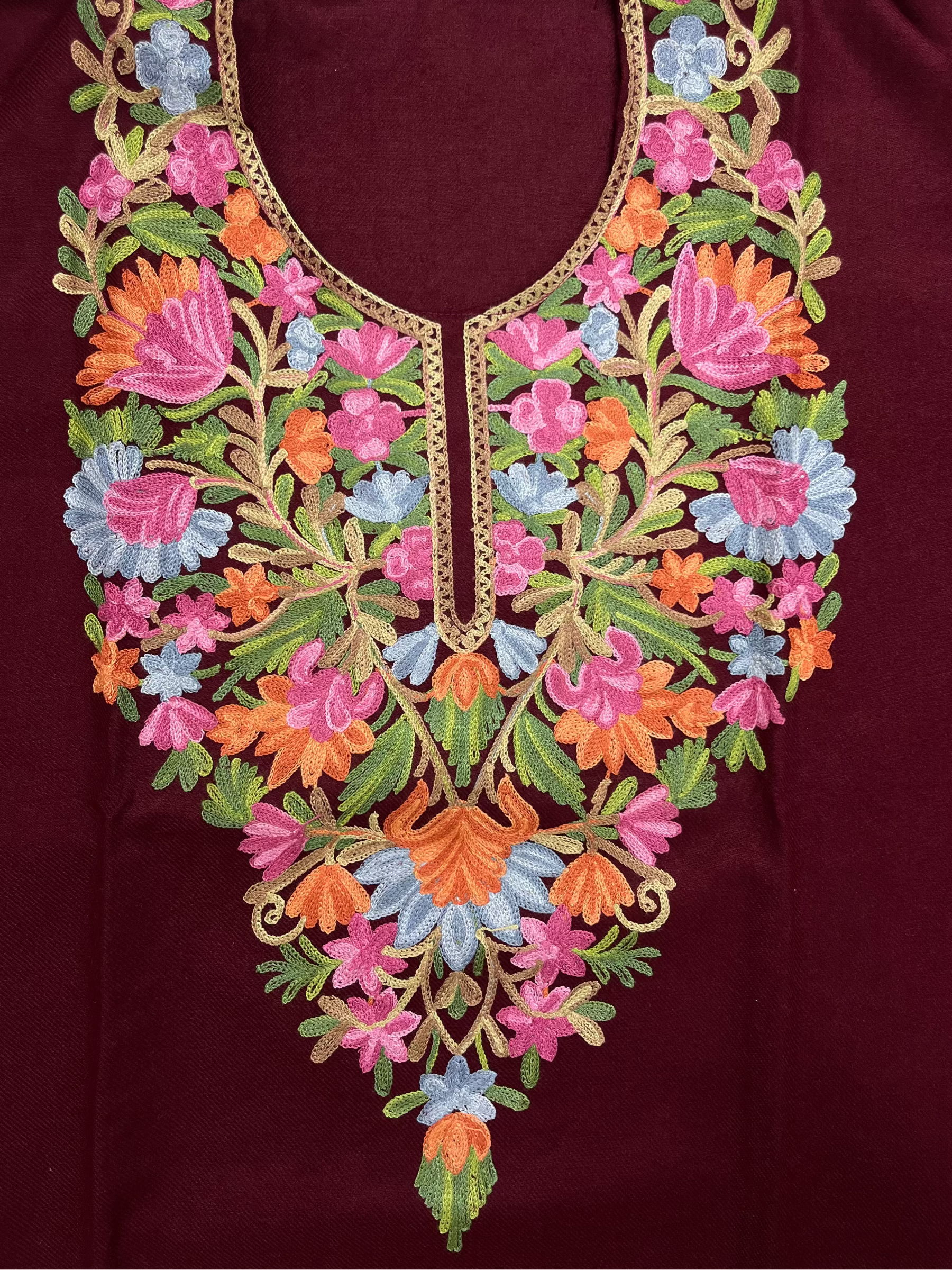 Maroon Floral Embroidered Kashmiri Pheran