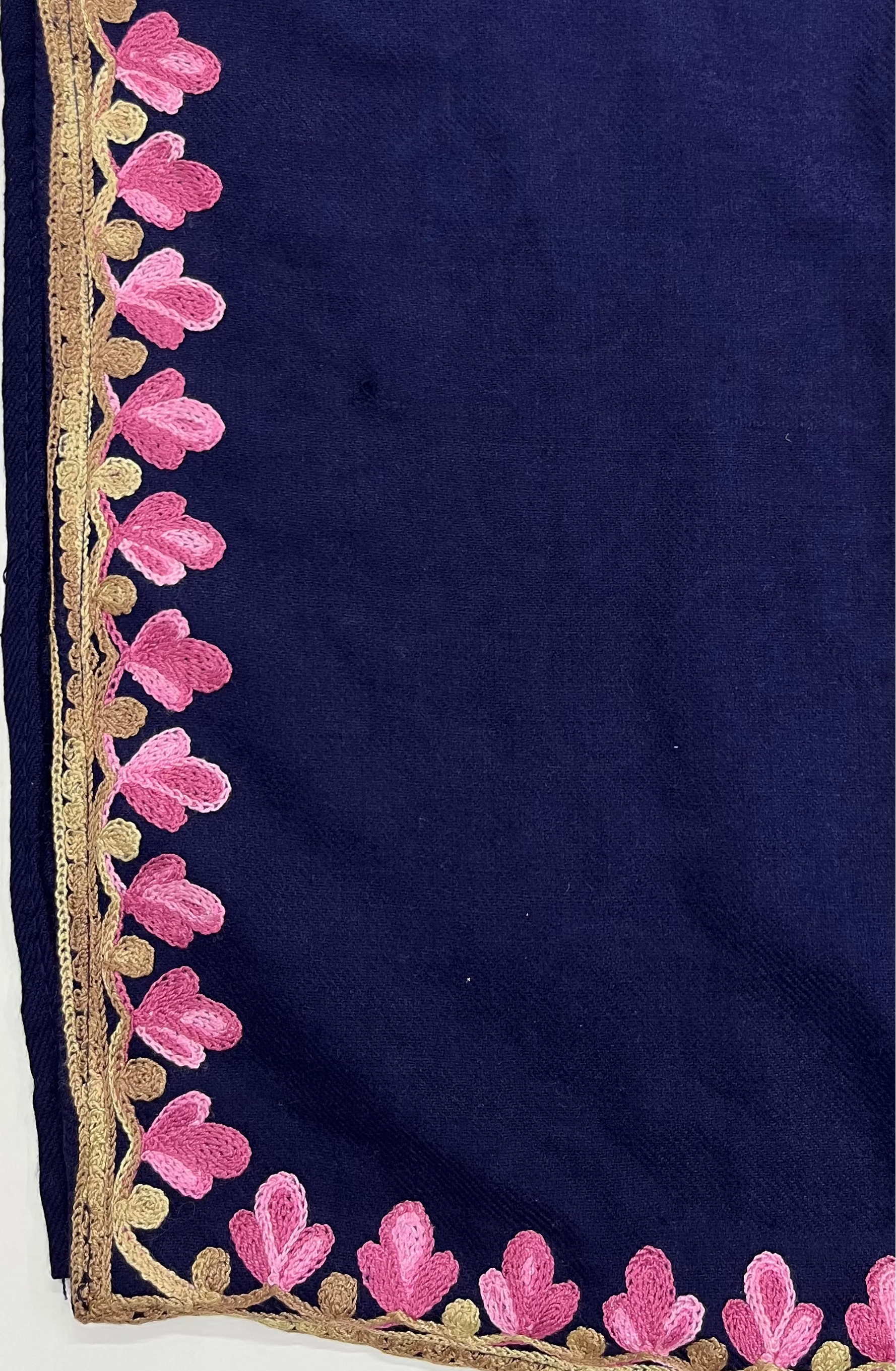 Navy Blue & Pink Floral Embroidered Kashmiri Pheran