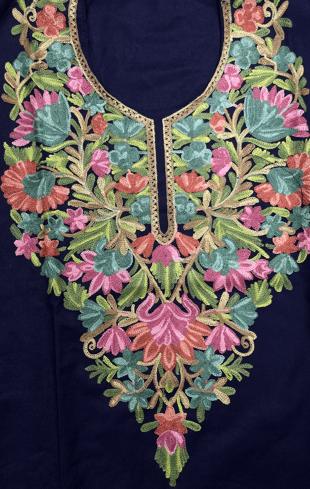 Navy Blue & Pink Floral Embroidered Kashmiri Pheran