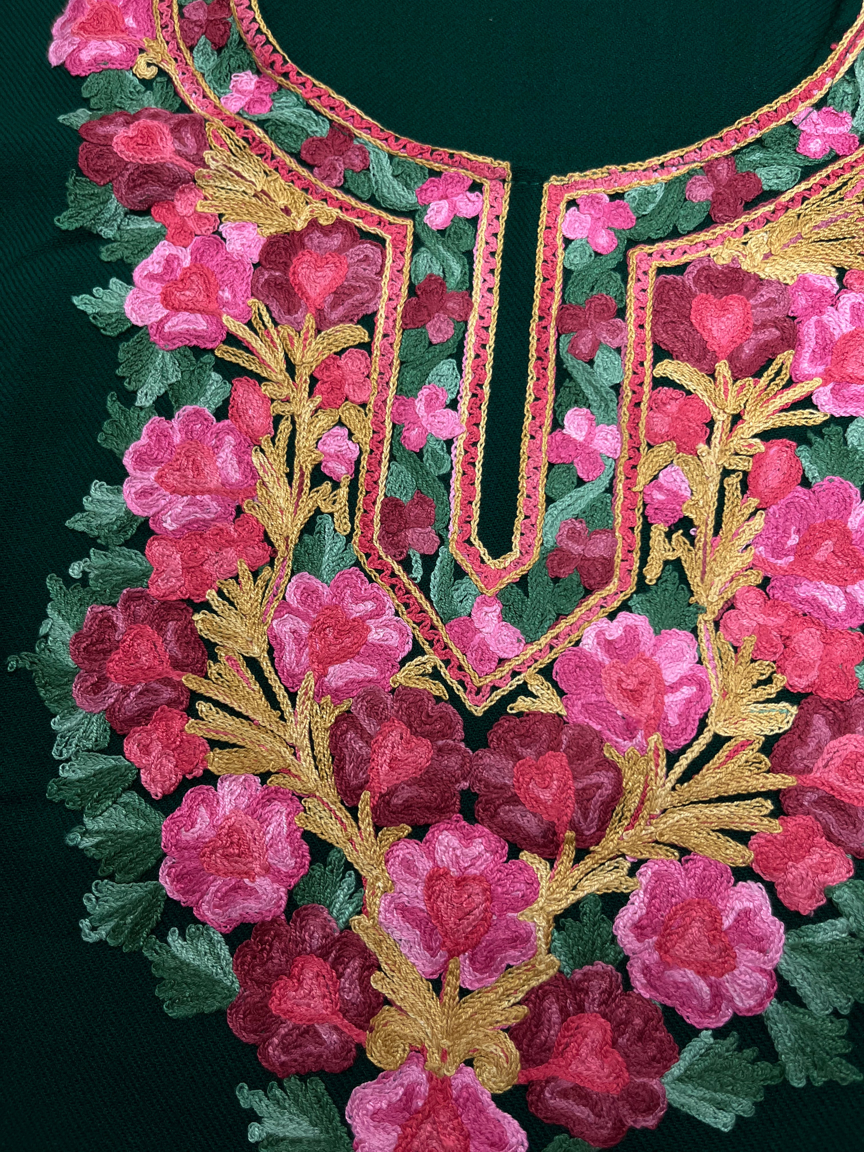 Forest Green Floral Embroidered Kashmiri Pheran