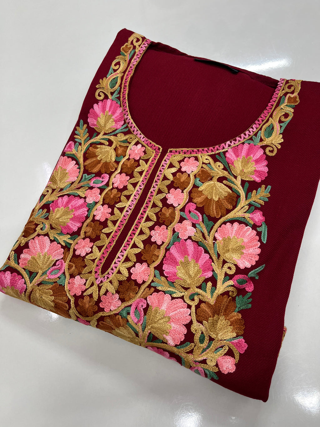 Maroon Floral Embroidered Kashmiri Pheran
