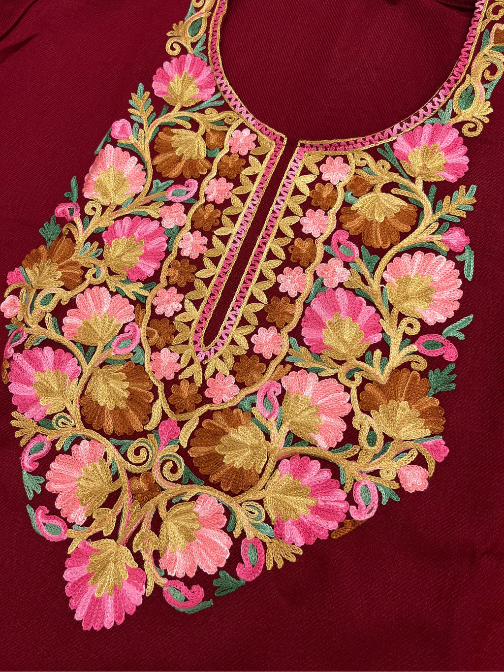 Maroon Floral Embroidered Kashmiri Pheran