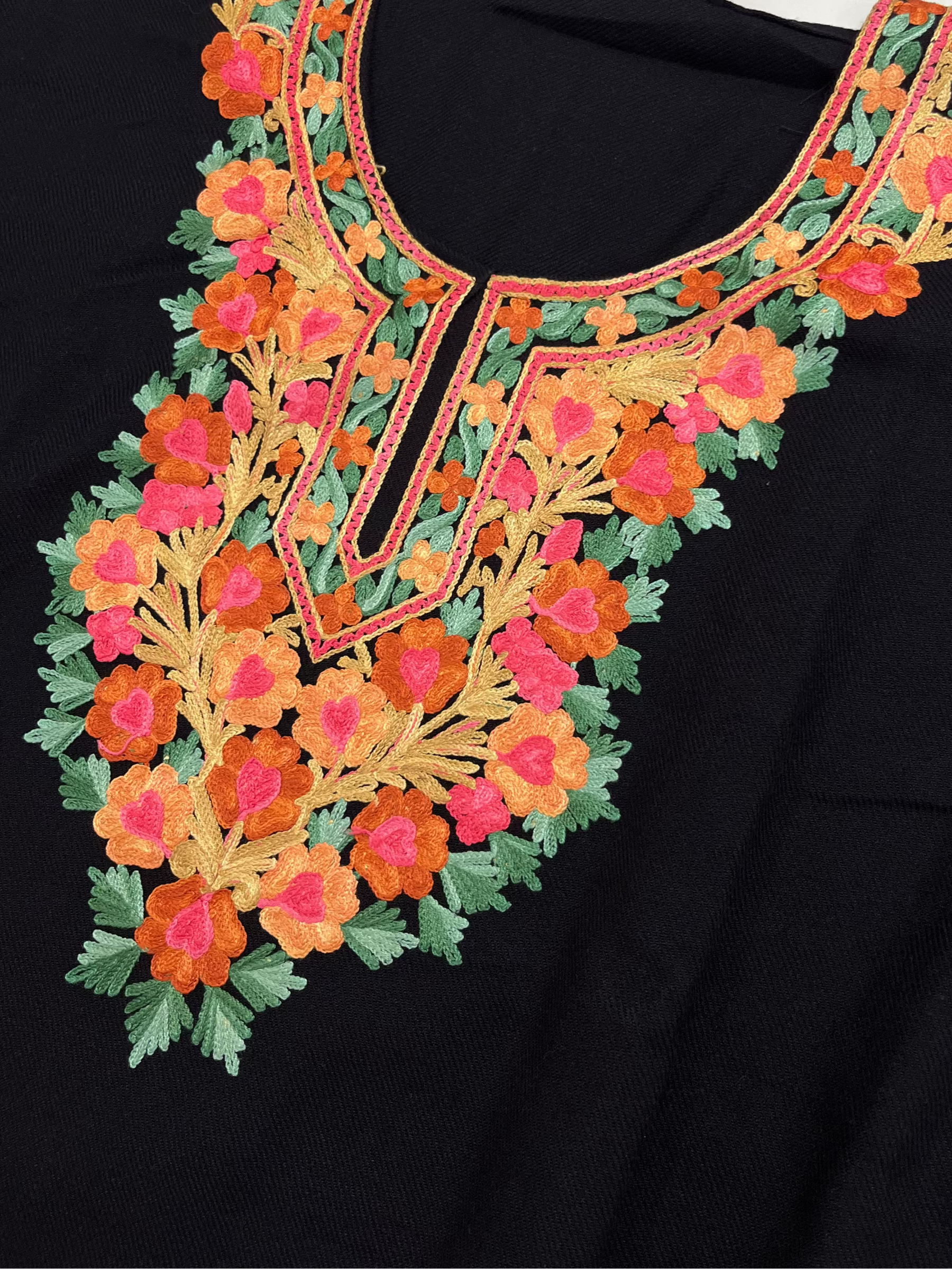 Black & Red Floral Embroidered Kashmiri Pheran