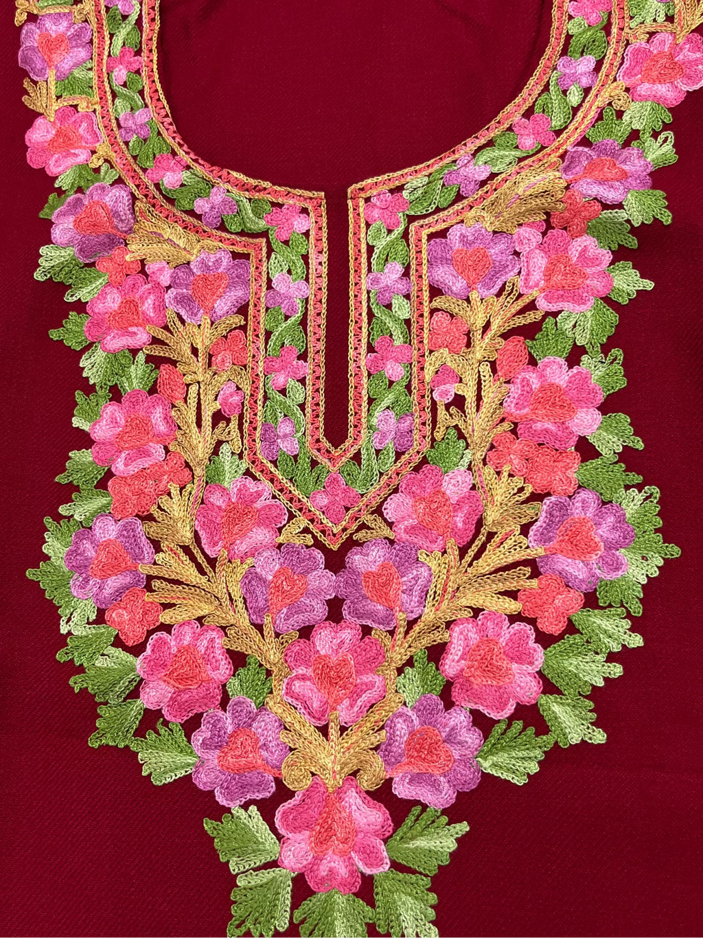 Maroon Floral Embroidered Kashmiri Pheran