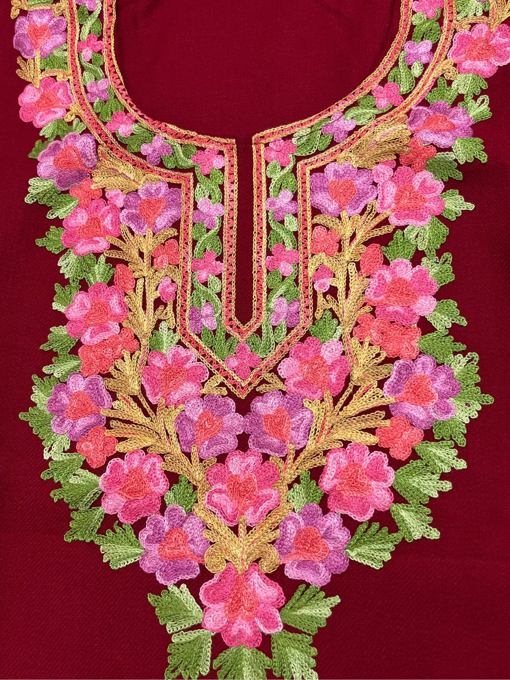 Maroon Floral Embroidered Kashmiri Pheran