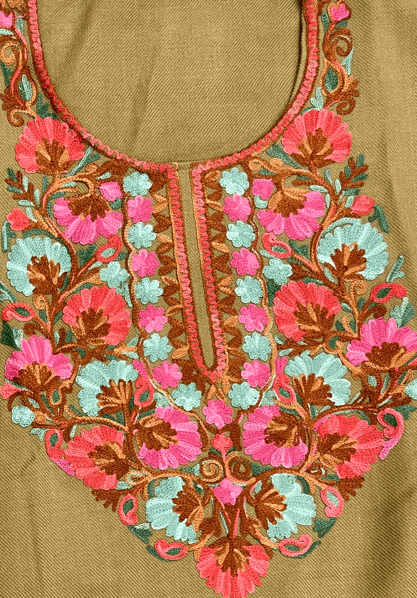 Coffee Brown Floral Embroidered Kashmiri Pheran