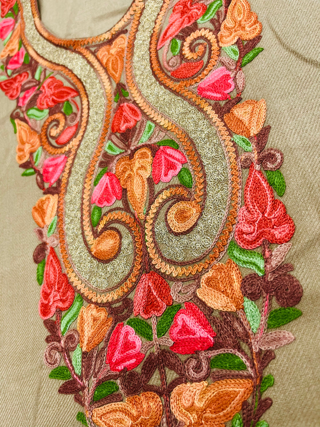 Brown Aari-Tilla Embroidered Kashmiri Co-ord set