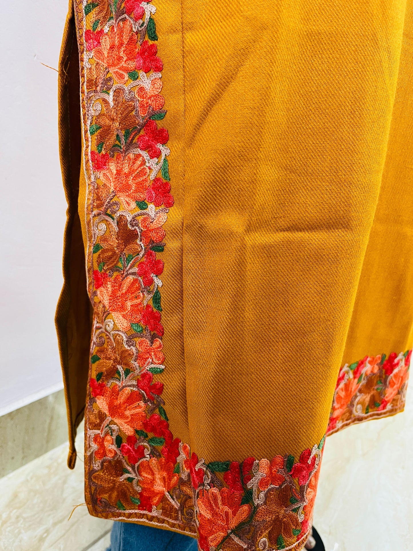 Rust Neck Design Aari Embroidered Phiran