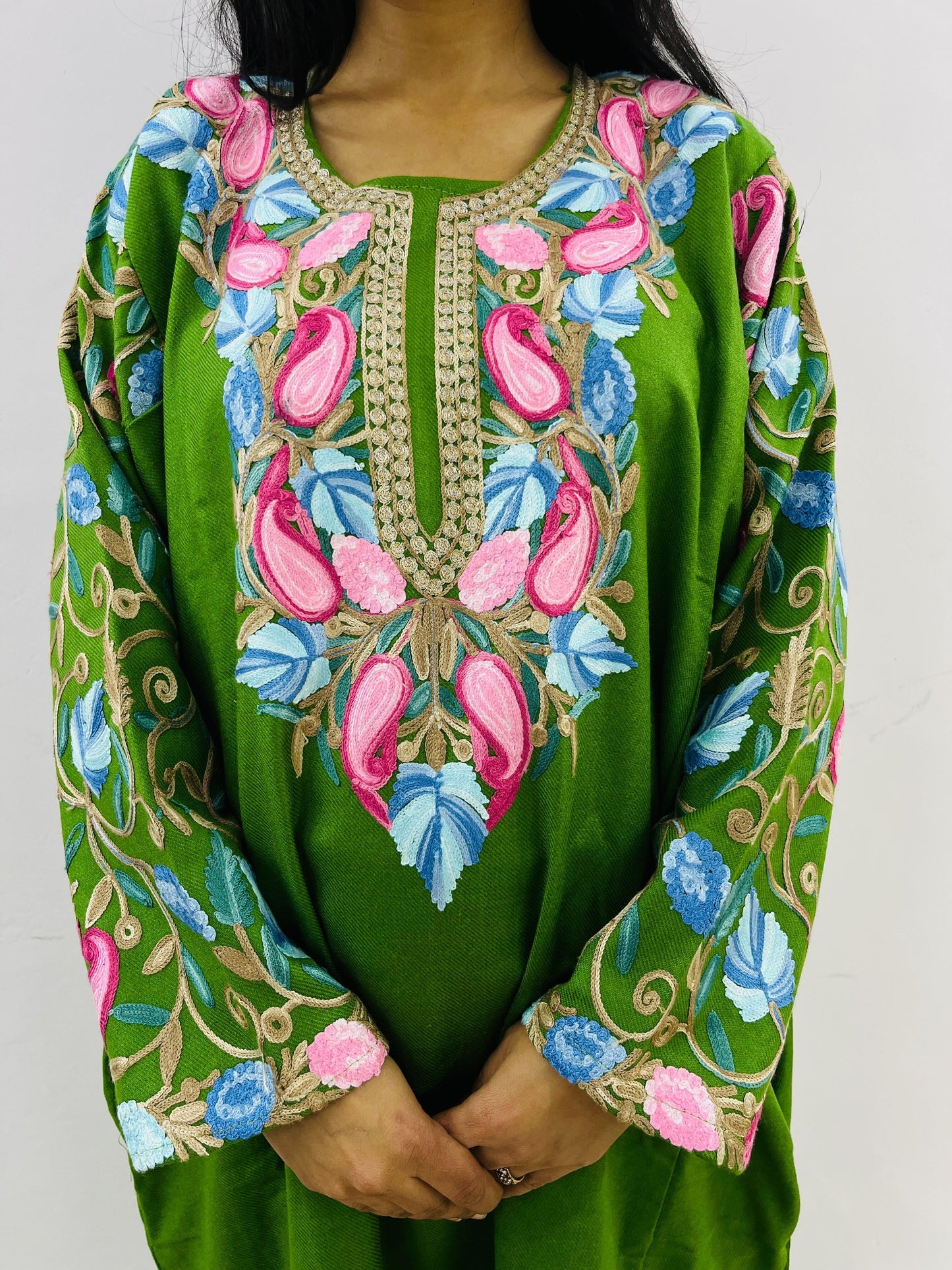 Green Arm Design Aari Embroidered Phiran