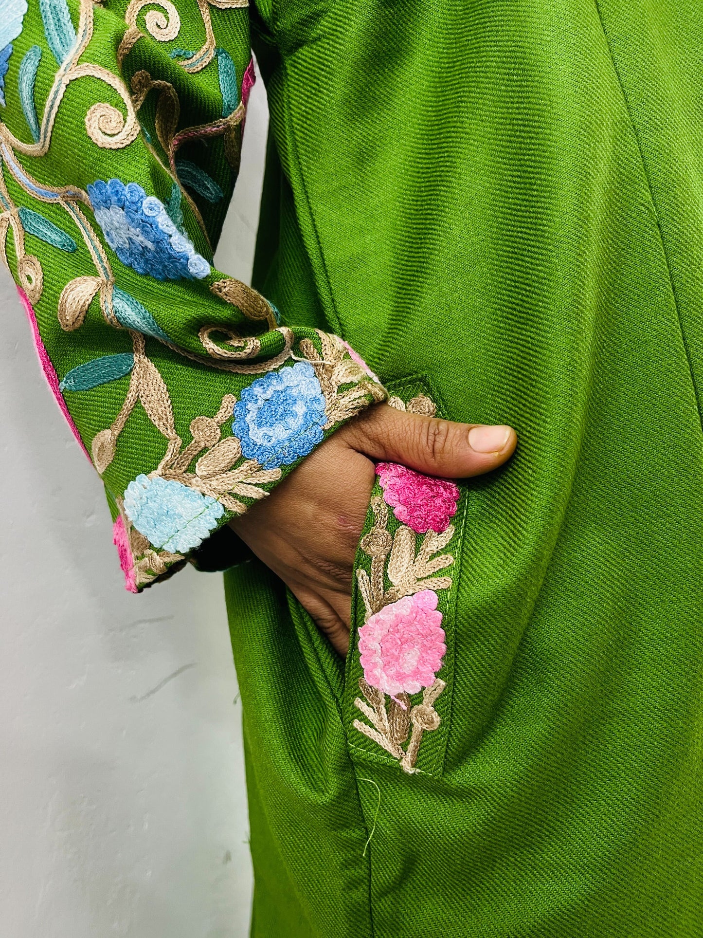 Green Arm Design Aari Embroidered Phiran