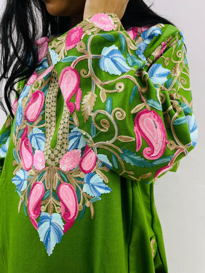 Green Arm Design Aari Embroidered Phiran