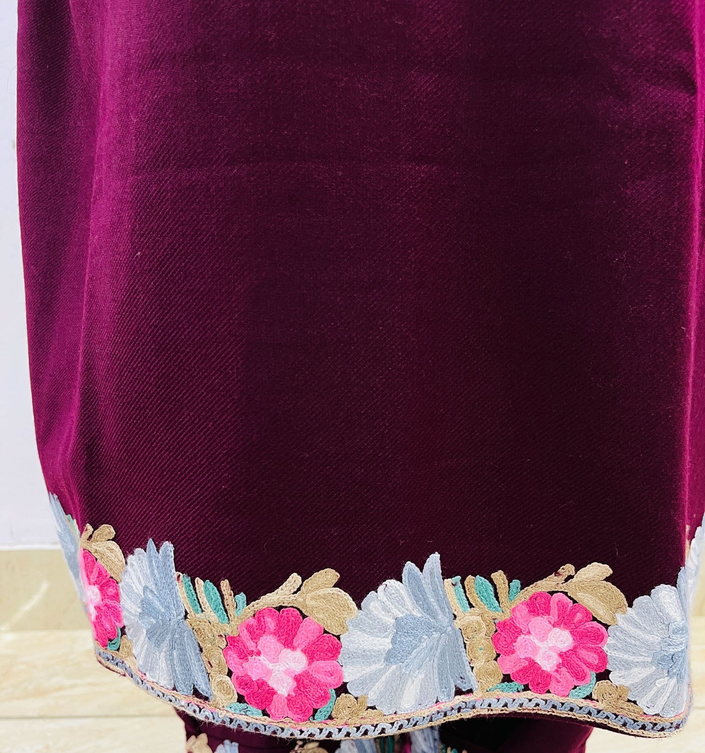 Wine Neck Design Aari Embroidered Phiran