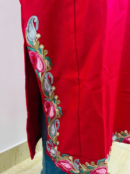 Pink Arm Design Aari Embroidered Phiran