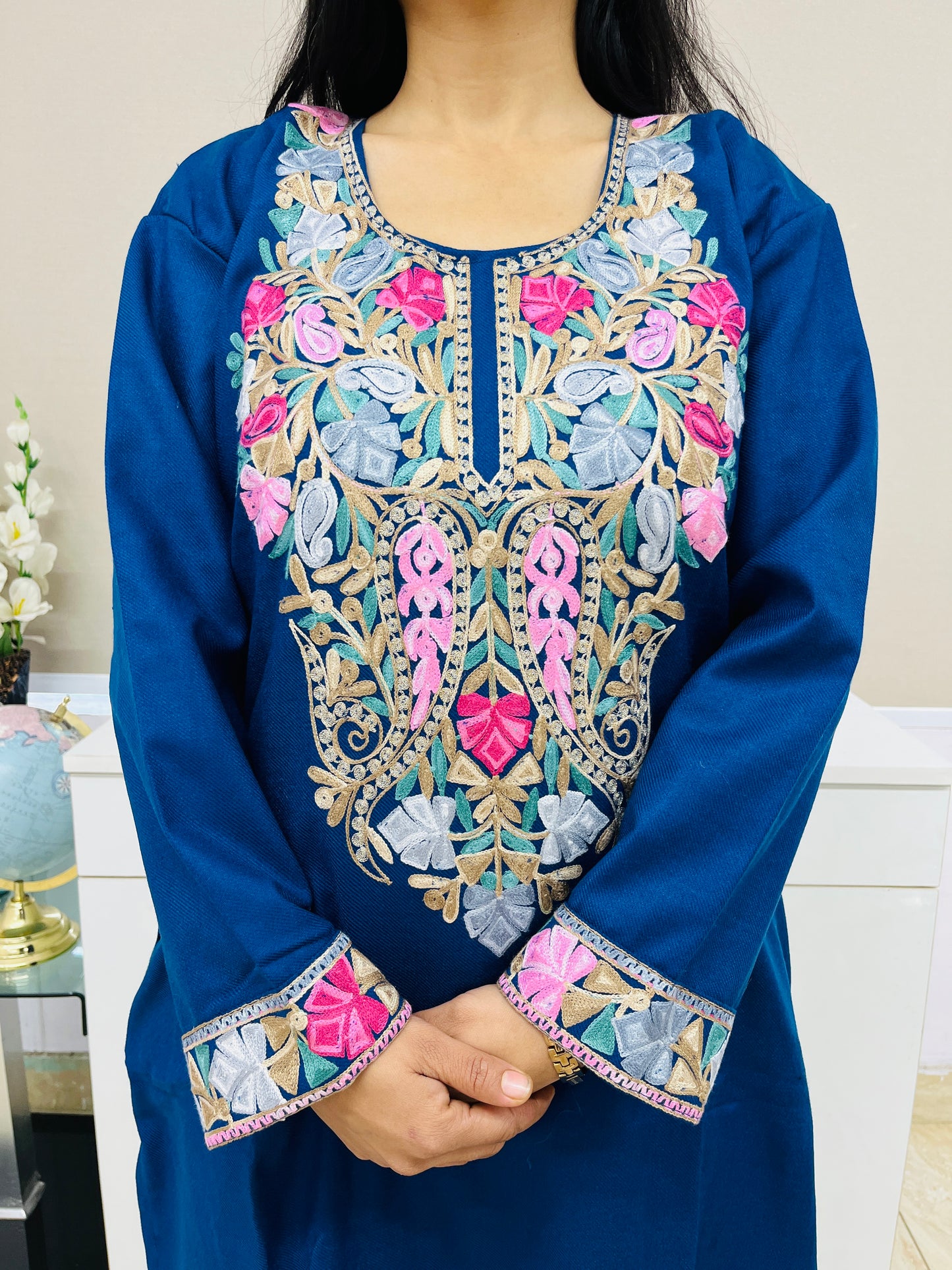 Sapphire Blue Kashmiri Aari Woollen Co-ord Set