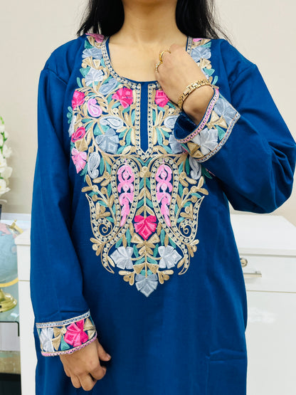 Sapphire Blue Kashmiri Aari Woollen Co-ord Set