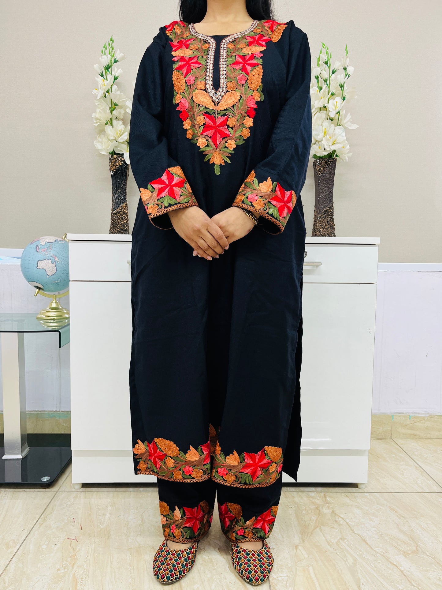 Classic Black Kashmiri Aari & Zari Woollen Co-ord Set