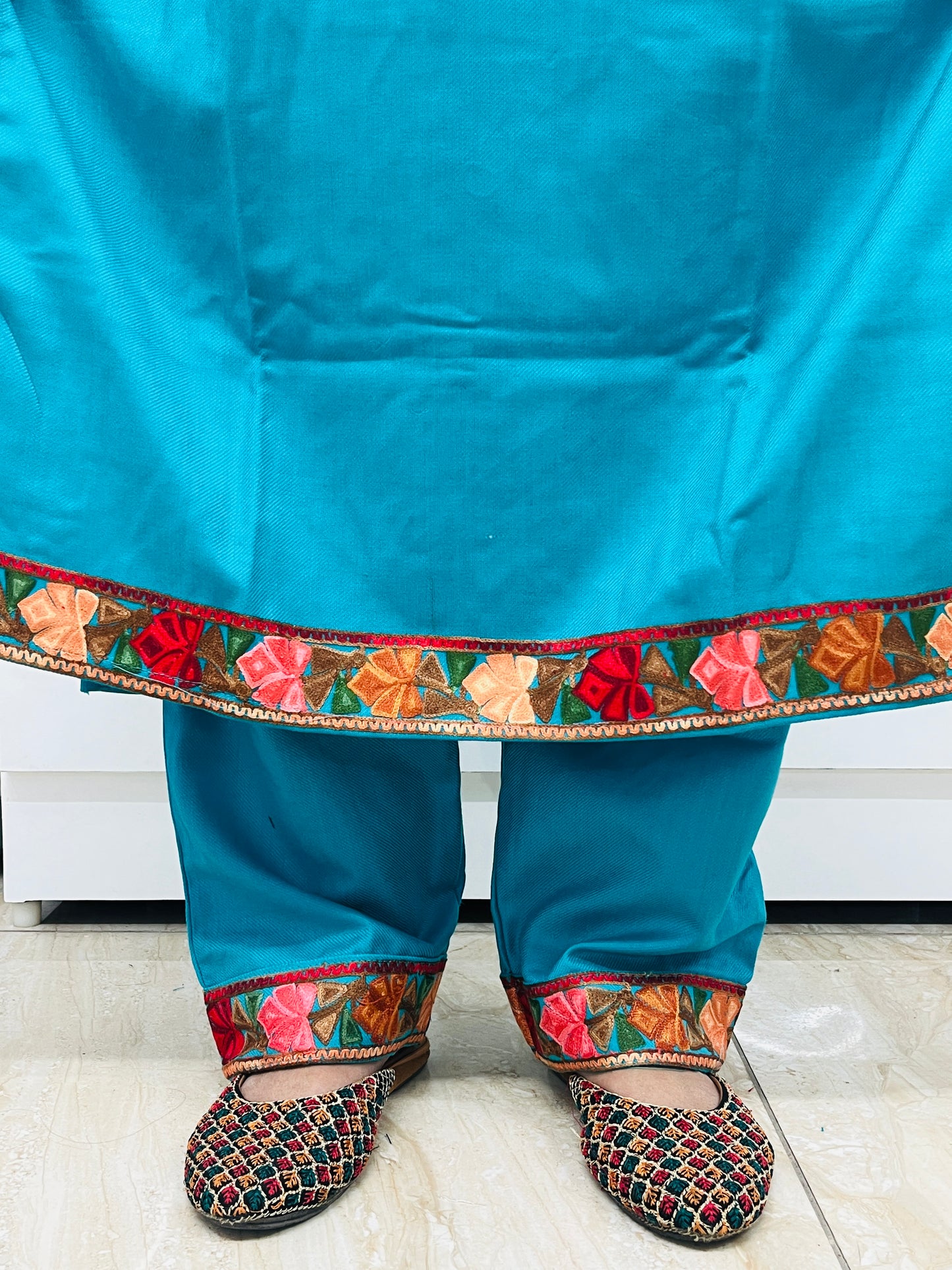 Turquoise Kashmiri Aari and Zari Woollen Co-ord Set