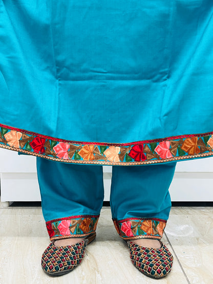 Turquoise Kashmiri Aari and Zari Woollen Co-ord Set